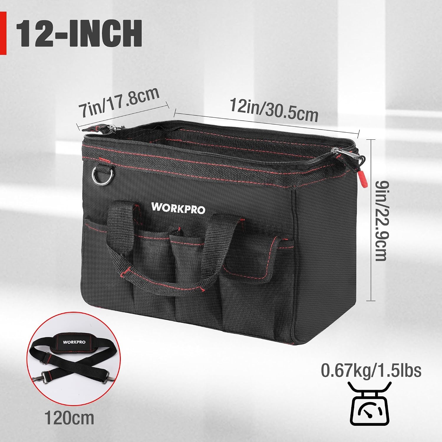 Workpro 12-Inch Close Top Wide Mouth Storage Tool Bag W081020A Inch Storage