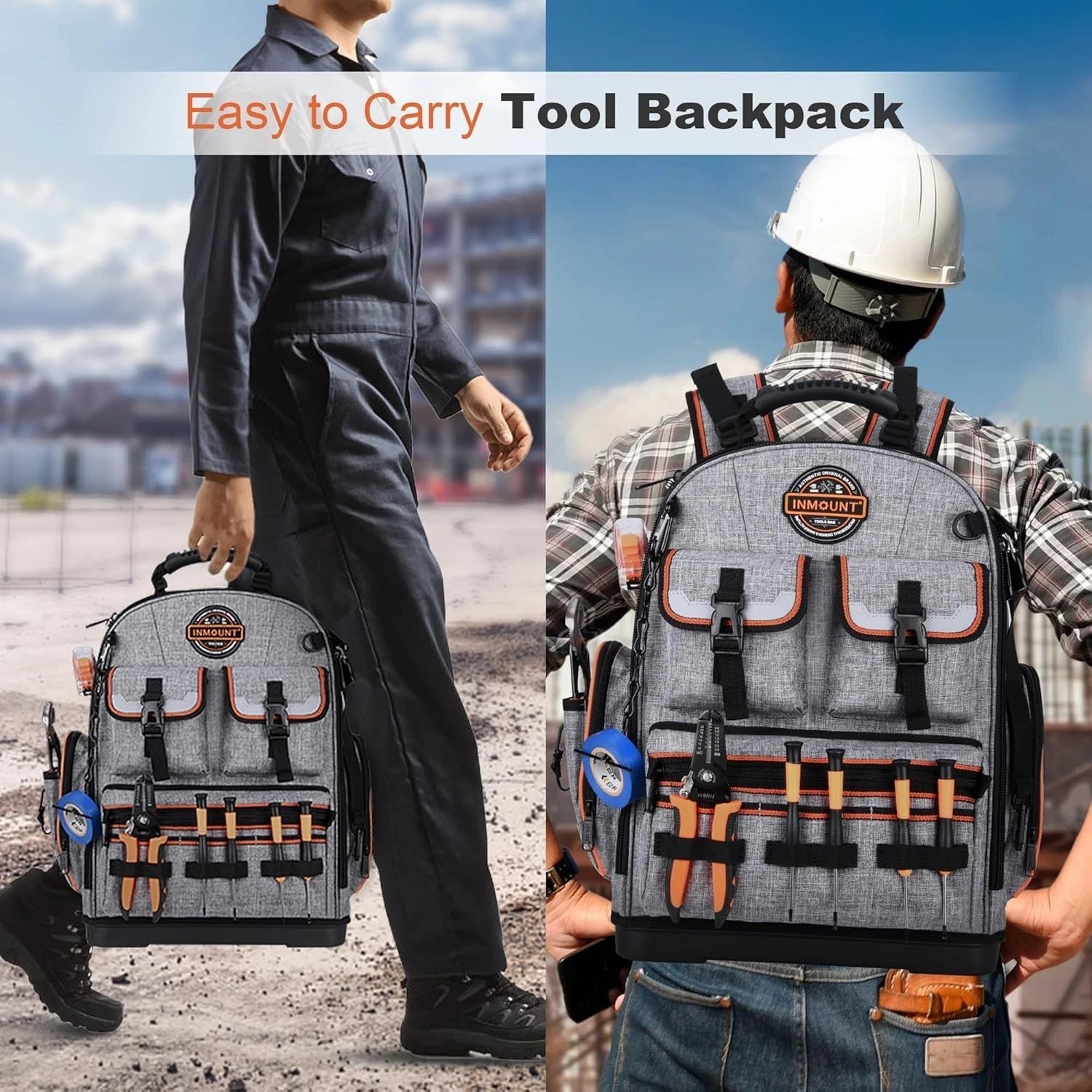 Professional Tool Backpack: Gray, 1680D Ballistic, Laptop Compartment