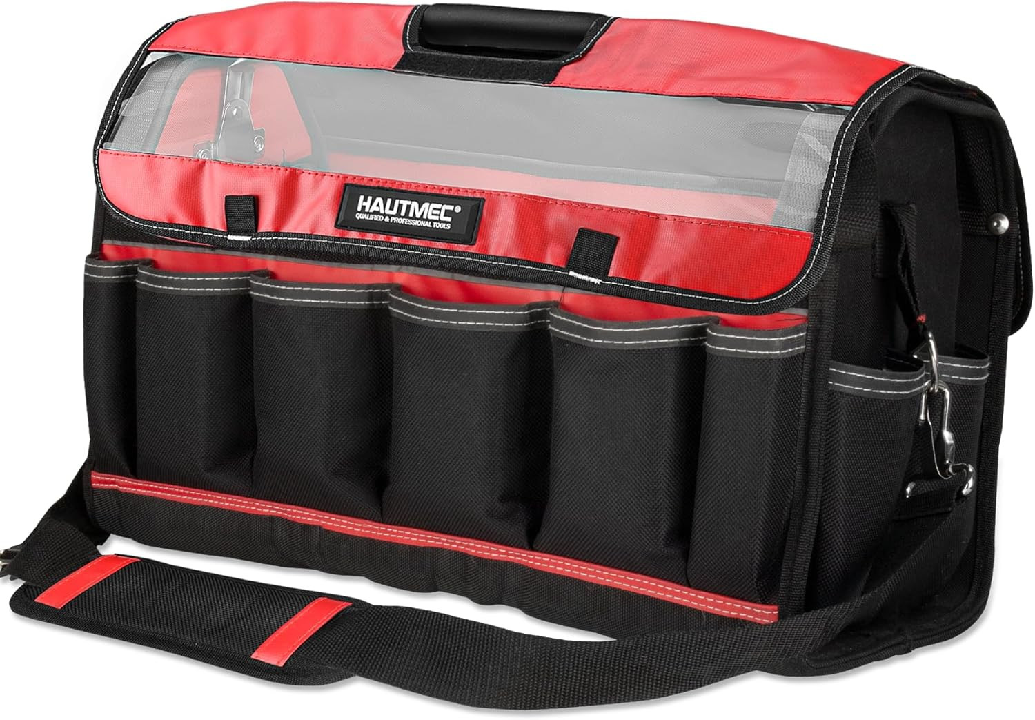 20″ Heavy-Duty Tool Tote Bag with Waterproof Clear Cover, Open Top Large Tool Ba