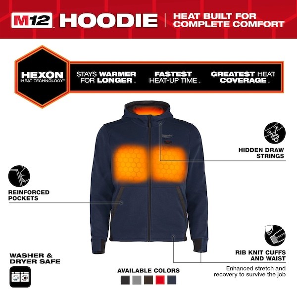 Milwaukee Tool M200u-20S Men’s Heated Hoodie, Up To 8 Hours Time, Zipper