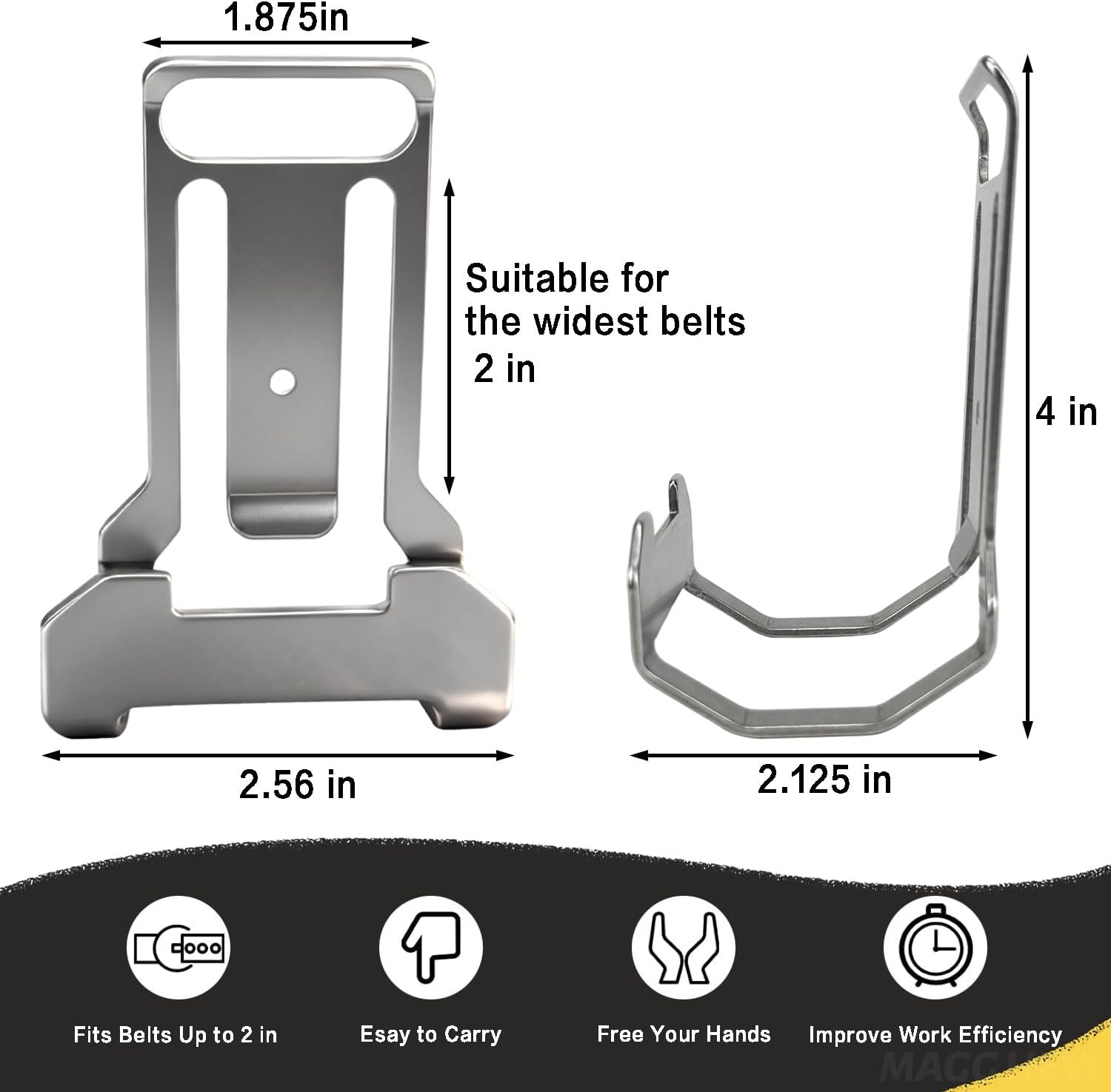 Stainless Steel Hammer Holder for 2″ Tool Belt with Tape Measure Slot