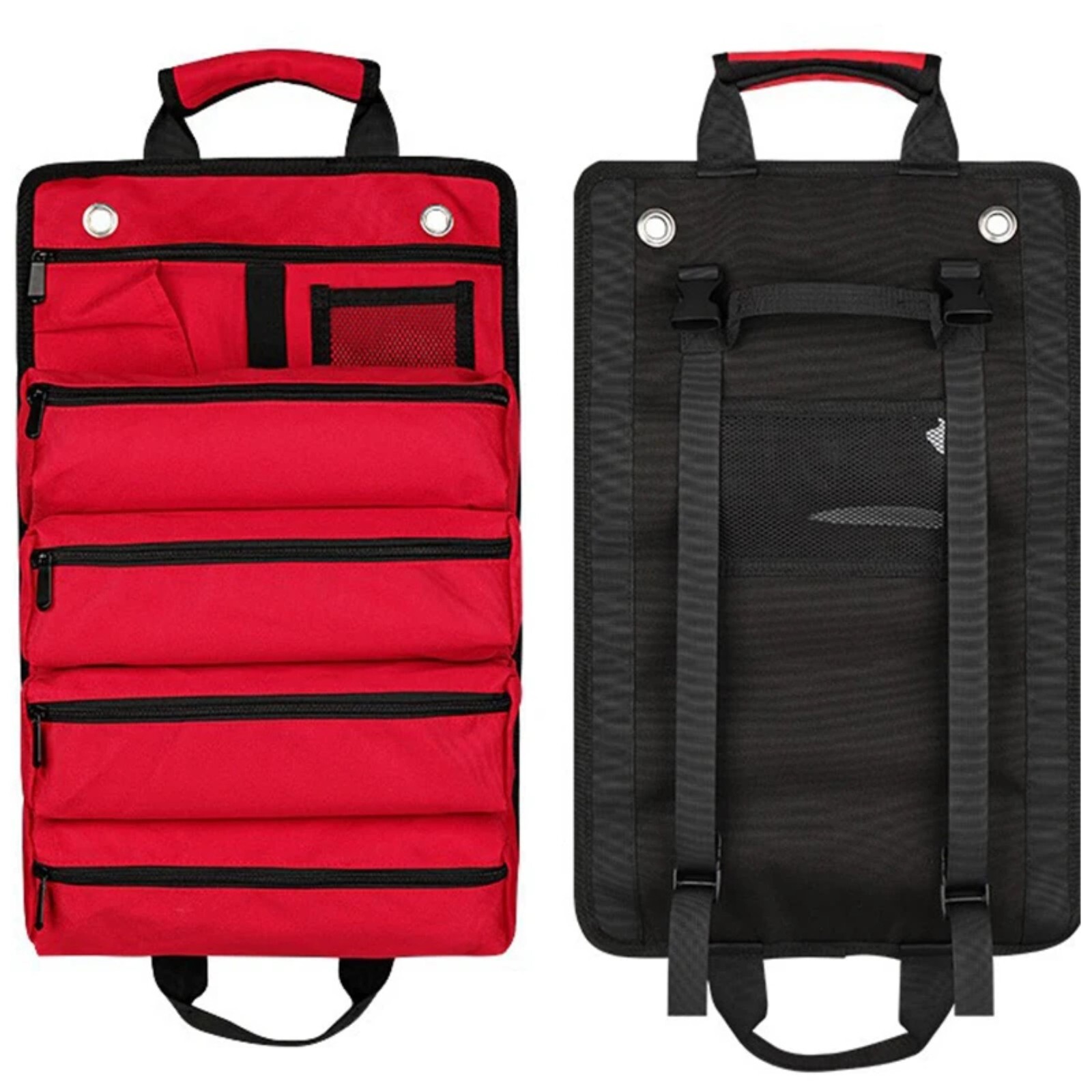 Multi-Purpose Tool Roll Up Bag 5 Pocket Wrench Pouch Canvas Hanging Organizer