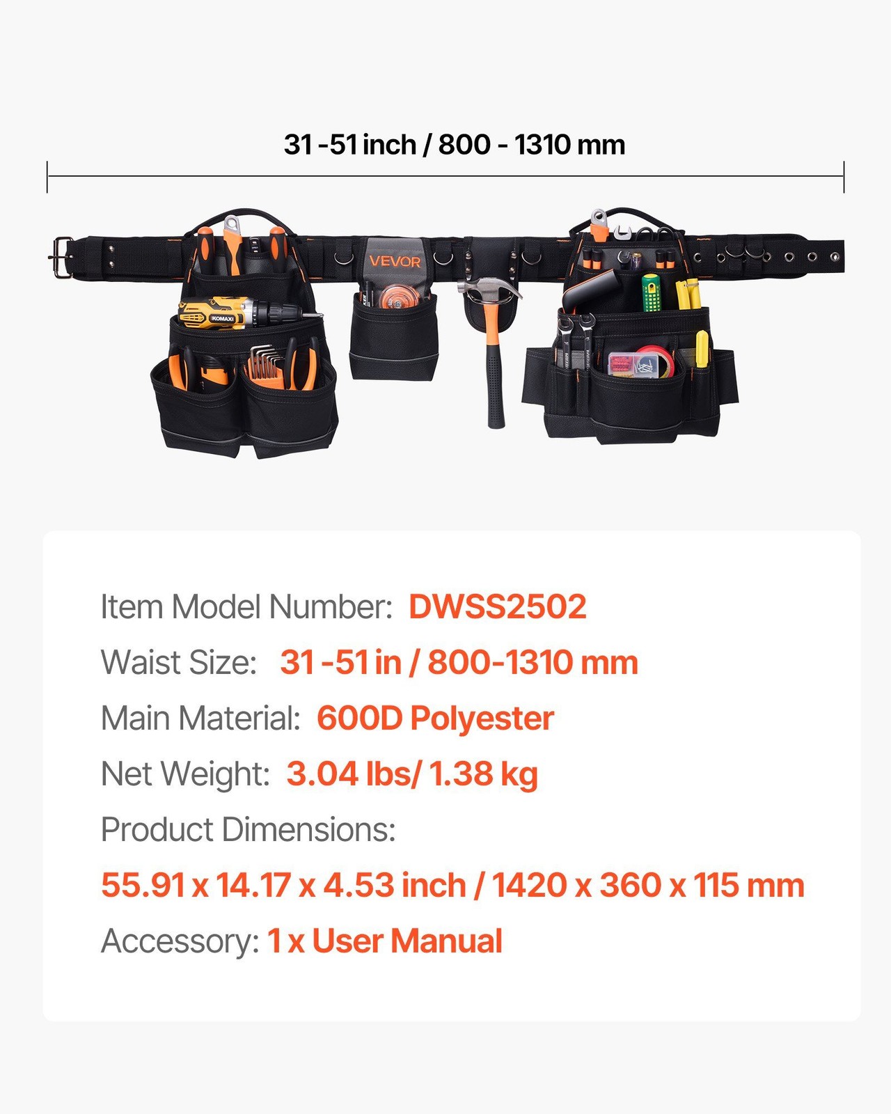 Construction-Ready 18-Pocket Harness with 600D Ripstop Build