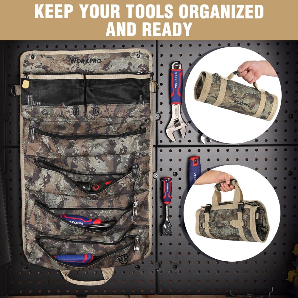WORKPRO Roll Up Tool Bag Heavy Duty Tool Organizer 6 Pockets Tool Roll Organizer