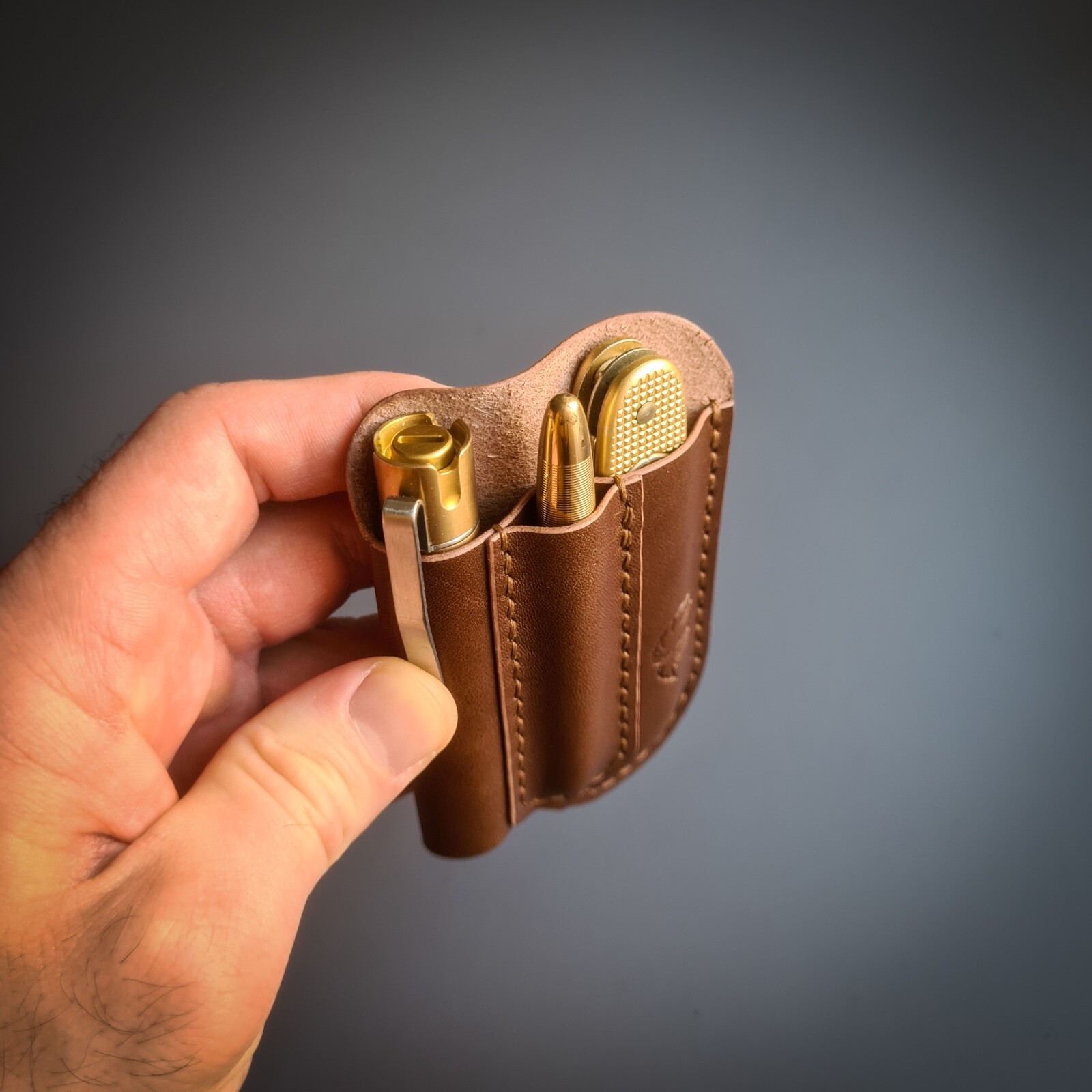 Handmade Leather Edc Pocket Organizer, Flashlight and SAK Leather Sheath