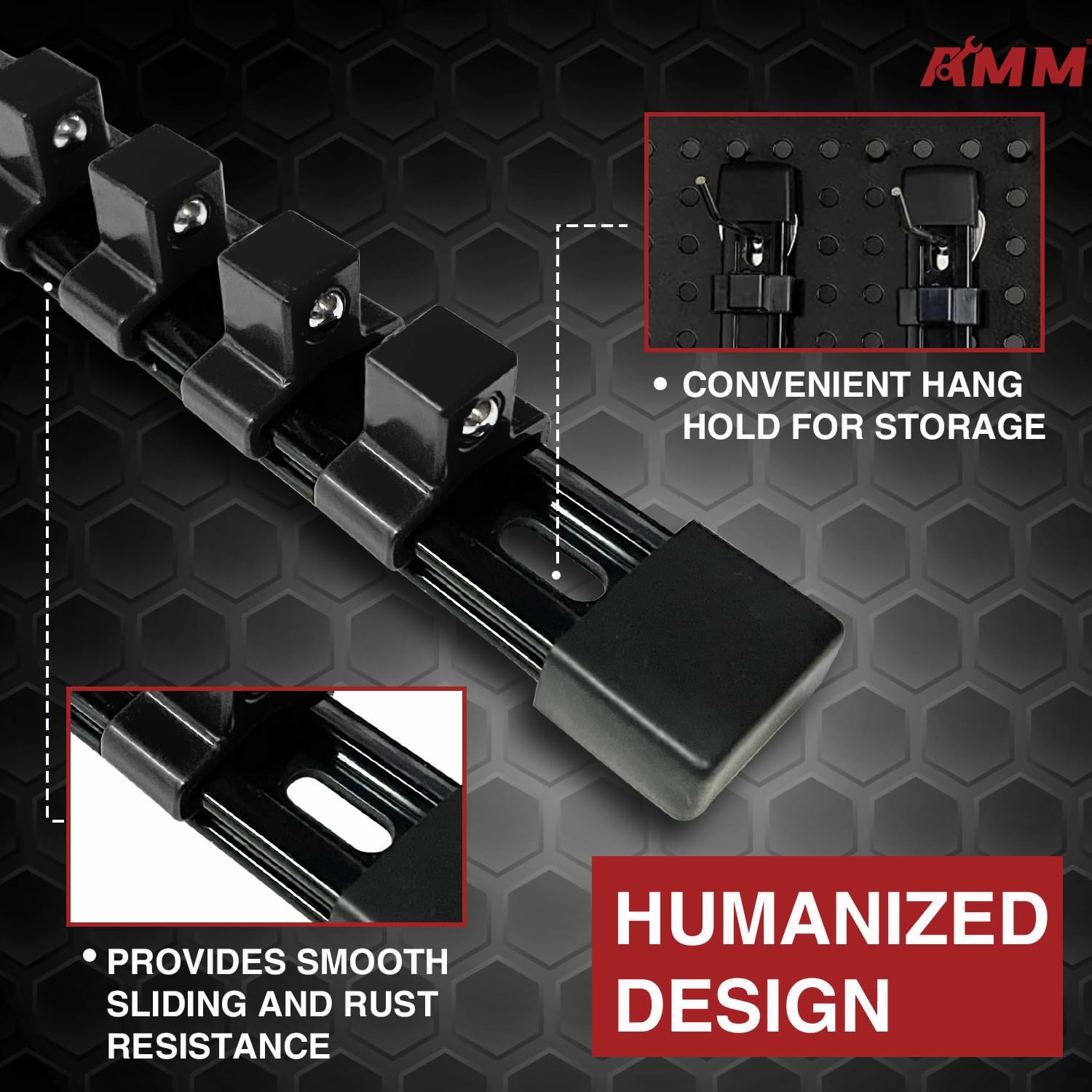 AMM 9-Piece Socket Organizer, 1/2 inch, 3/8 inch and 1/4 9PC, BLACK