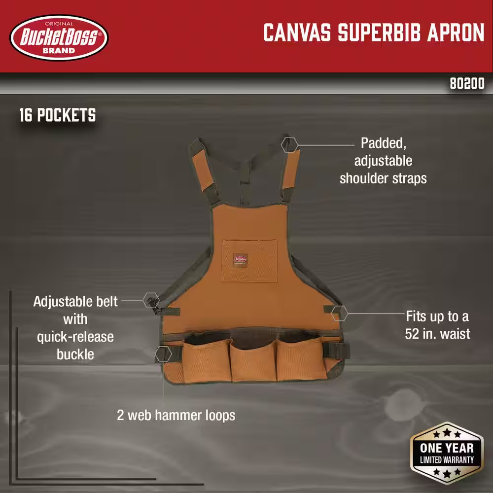 BUCKET BOSS 23 In. 16-Pocket Duckwear Super Bib Tool Work Apron
