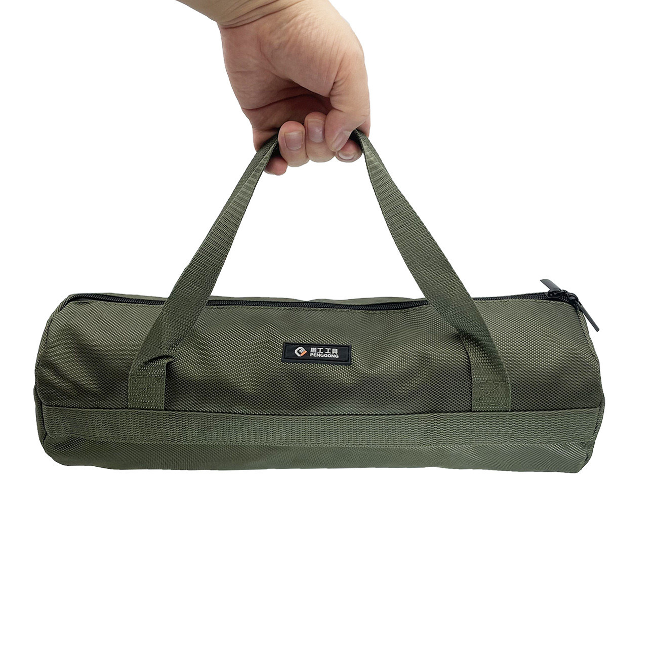 16 inch Green Tool Bag with Zippers Quick storage Canvas for home 15.75×5.12in