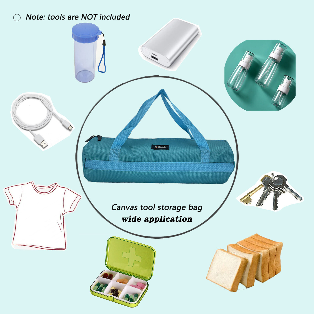 16inch Blue Tool Bag with Zippers Multi Purpose Quick storage 15.75×5.12in home