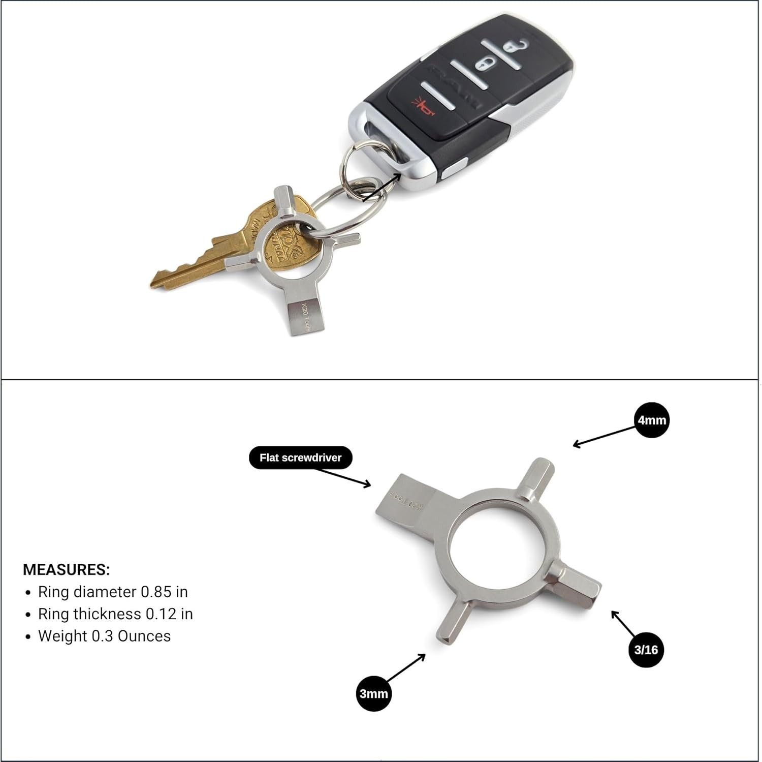 Photography Keychain Multi-Tool with 3Mm, 4Mm, 3/16 Allen Wrench Hex Key and Fla