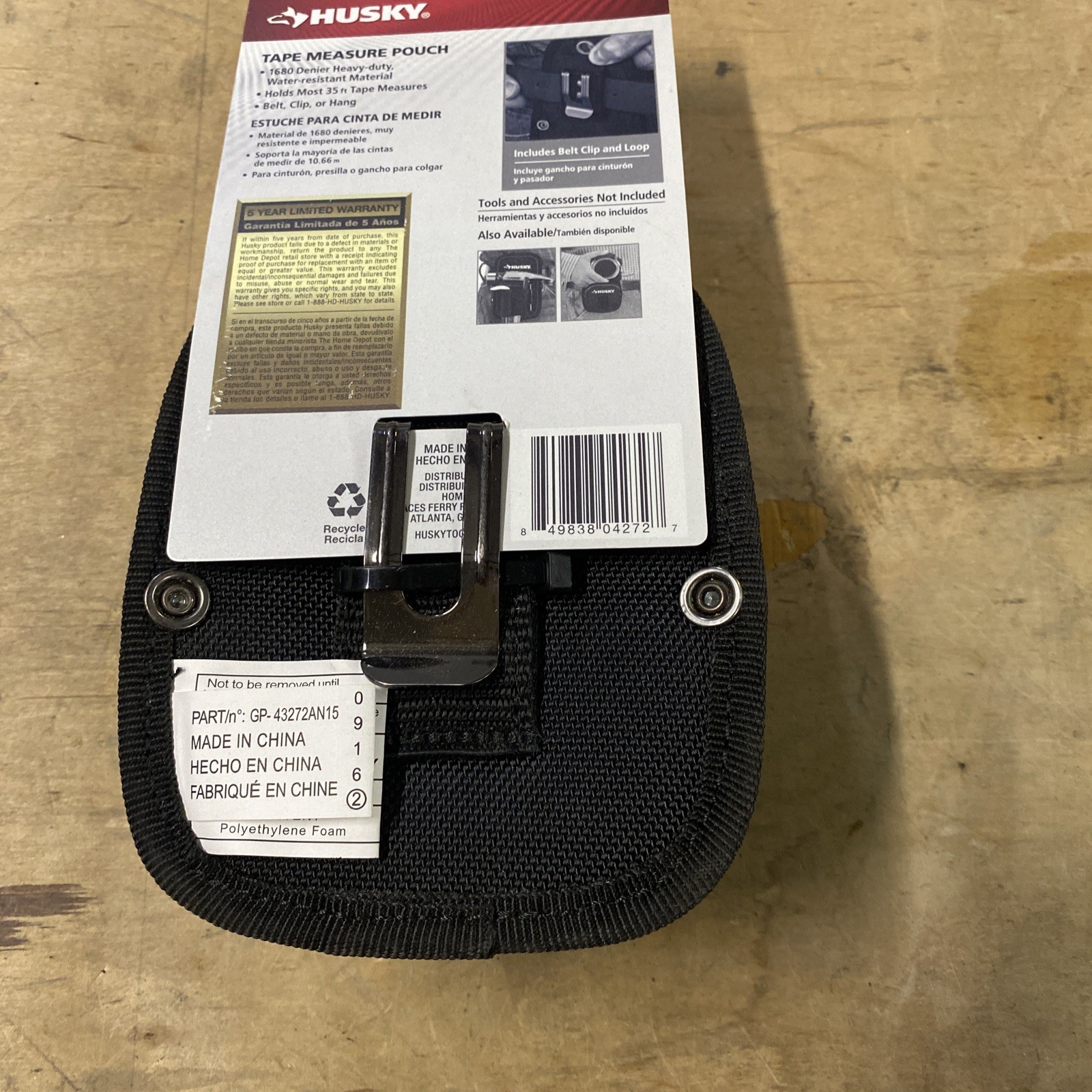 Husky 4.5 in Clip On Tape Measure Tool Belt Bag Pouch Polyster Black 246568