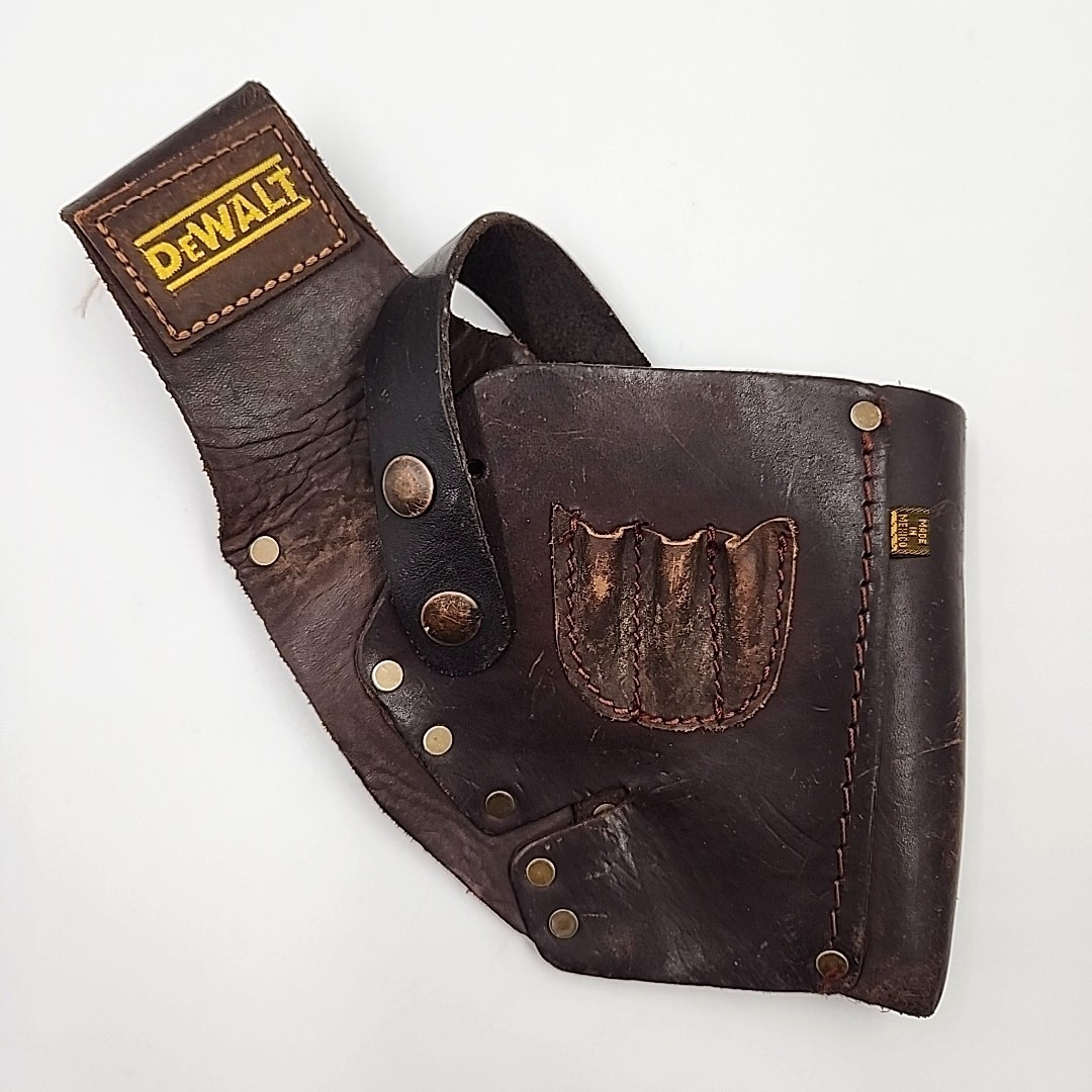 Vtg DeWalt Leather Drill Holster Pouch for Carpenter Electric Tool Belt CC-411DW