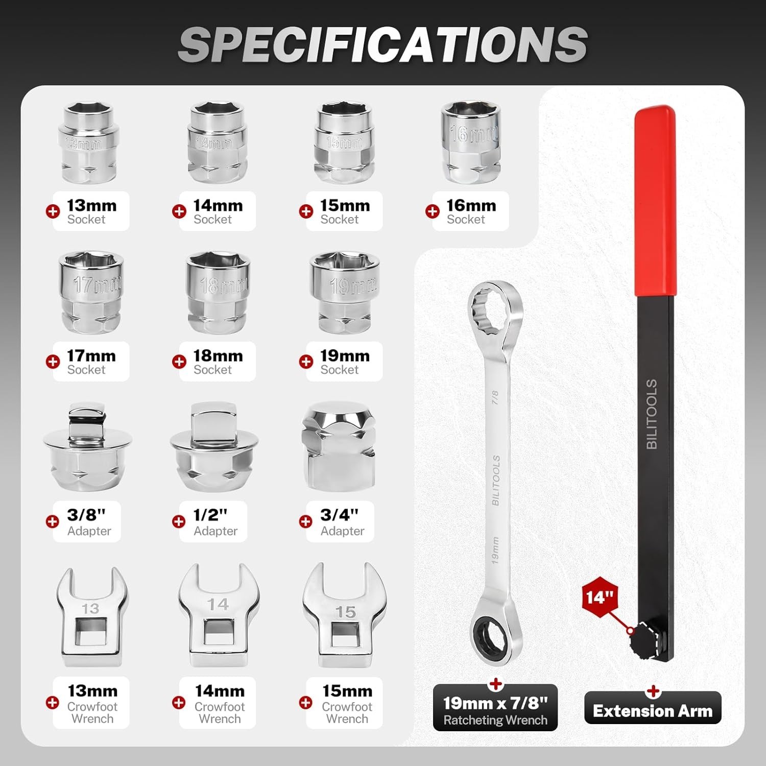 15-Piece Carbon Steel Serpentine Belt Tool Set with Ratcheting Wrench & Adapters