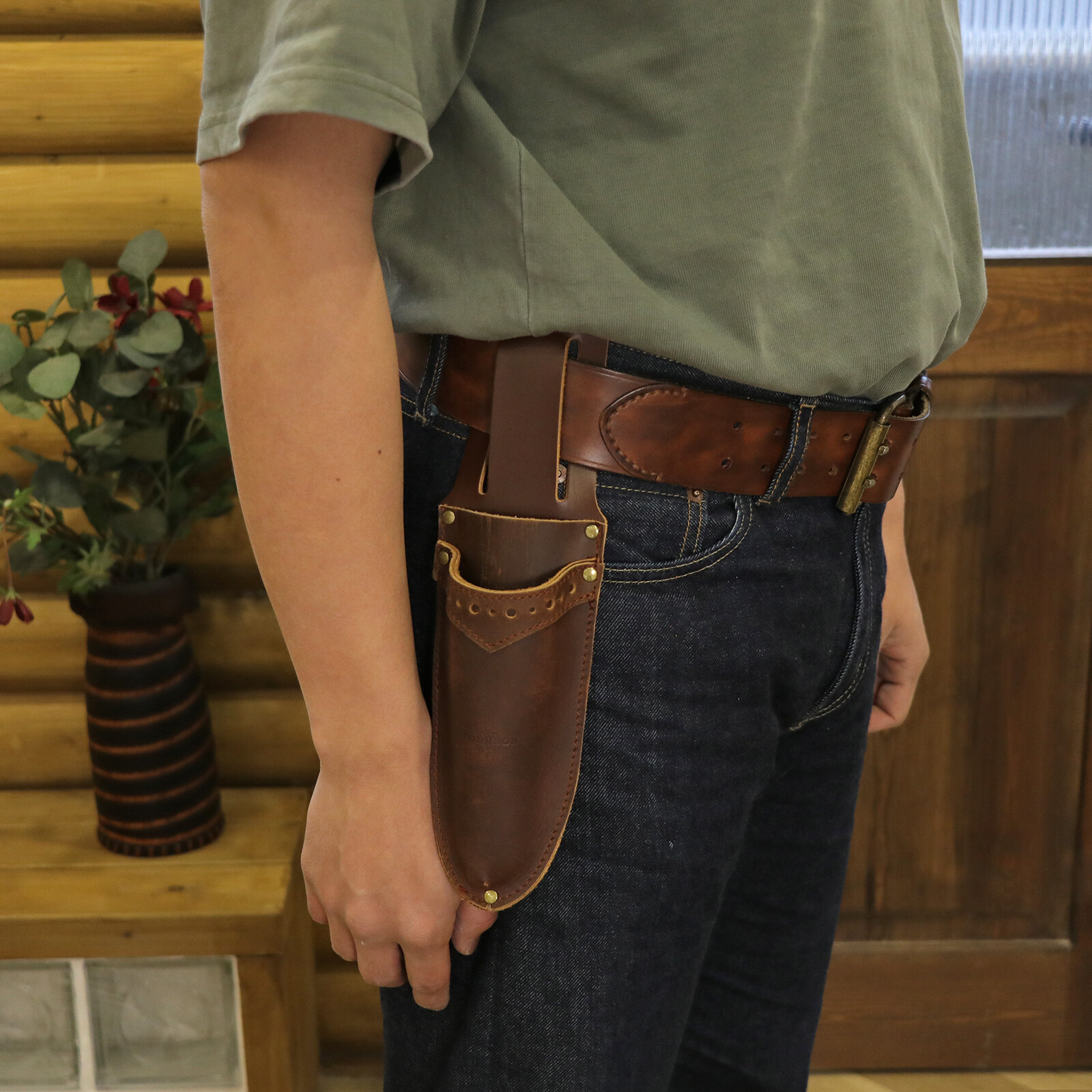TOURBON Leather Garden Shears Sheath 2 in 1 Tools Case Scissors Saw Belt Holder