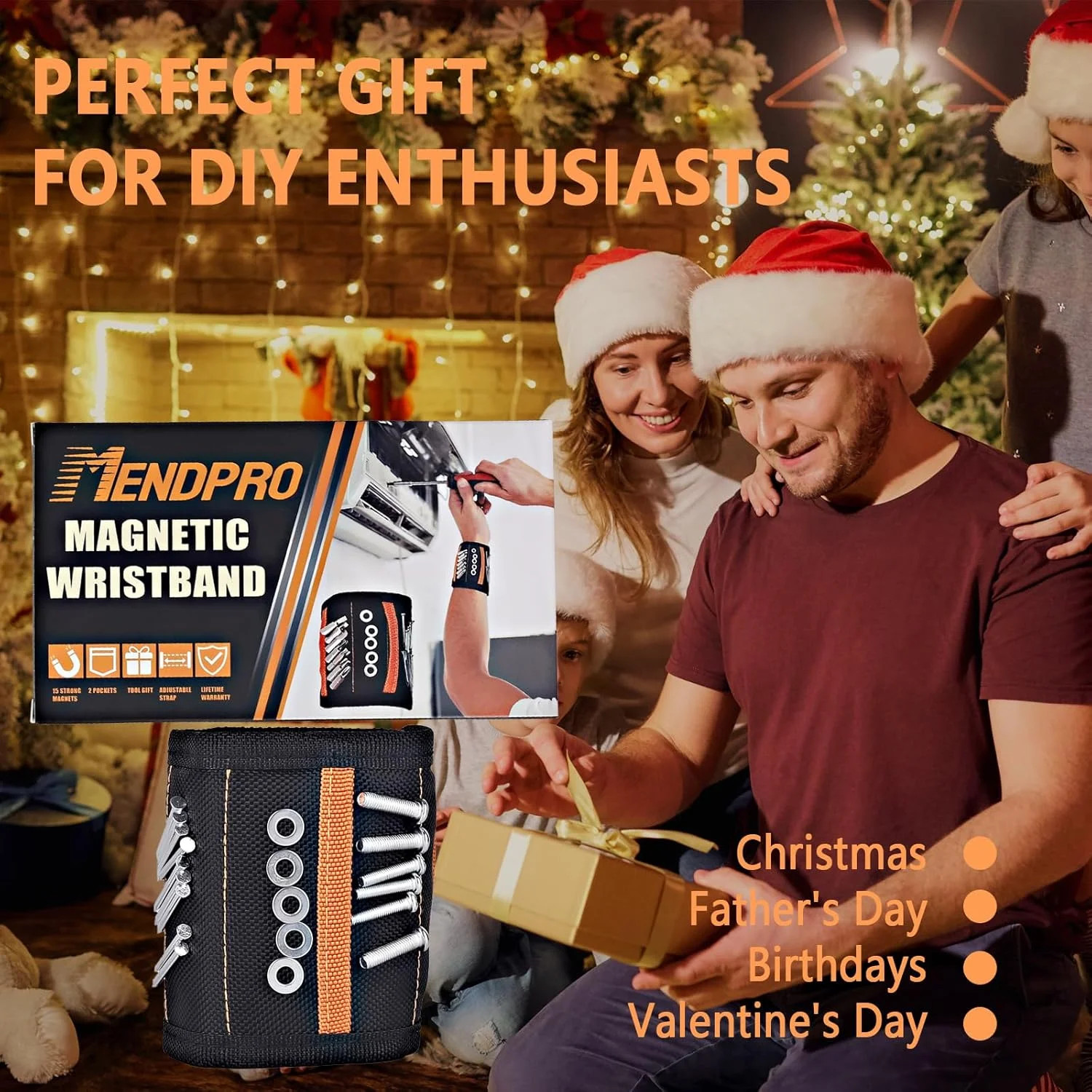 Magnetic Wristband for Tools, Screws, Nails and Drill Bits, Made from 15 Strong