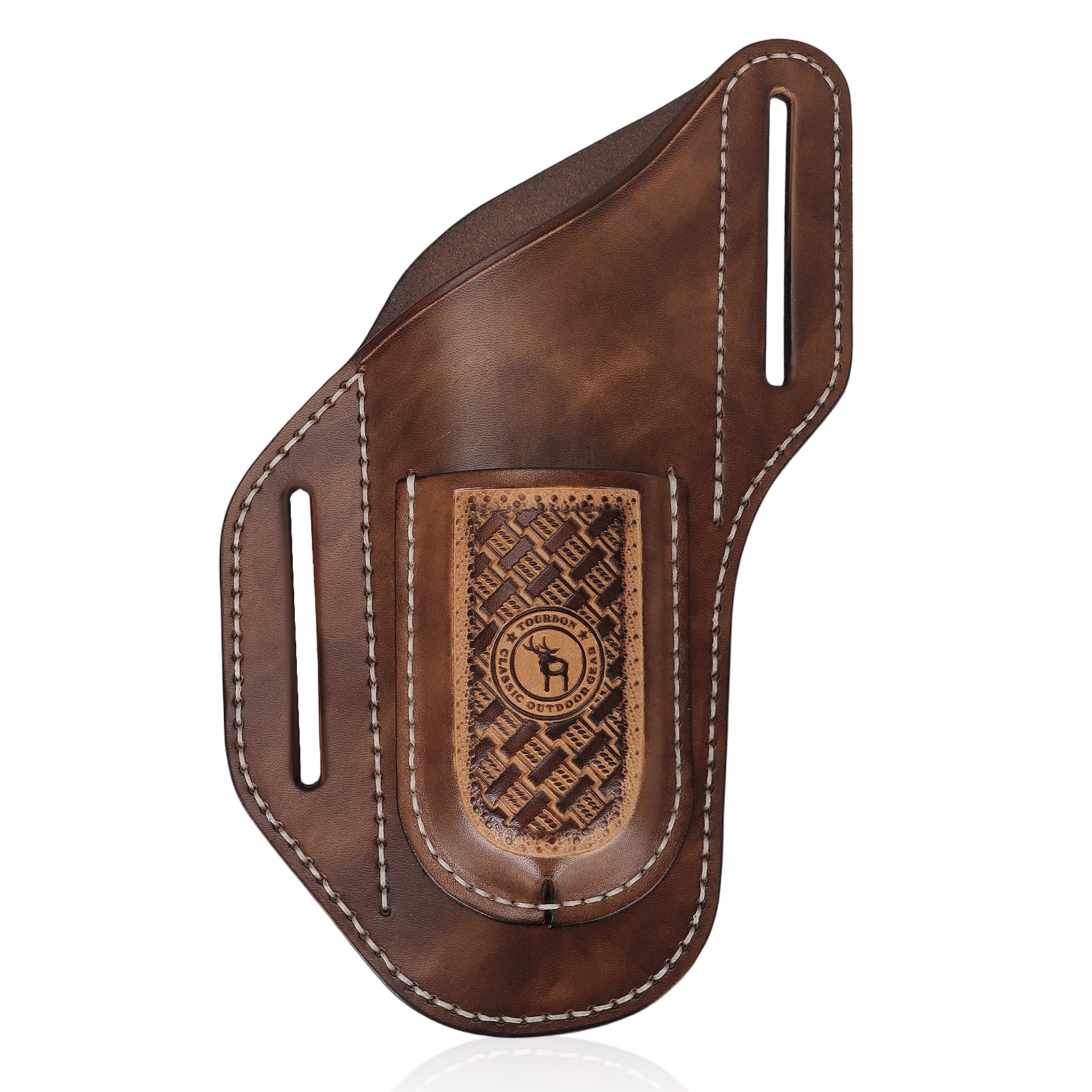 TOURBON 2-in-1 Leather Tool Pouch Angled Cross Draw Folding Knife Pliers Holster