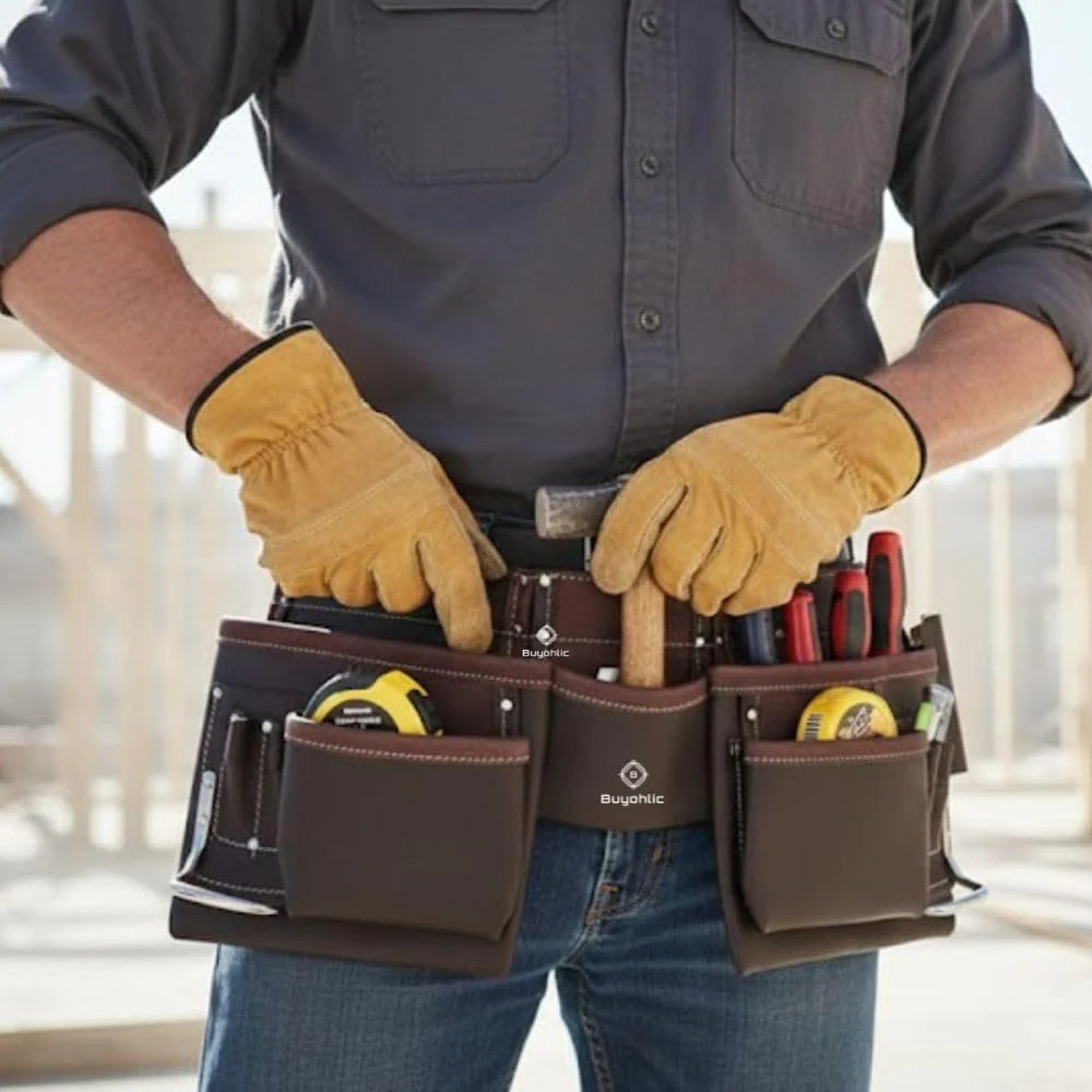 Leather Tool Belt Pouch Bag, 12-Pocket Extra Large Carpenter Tool Belt-USA STOCK
