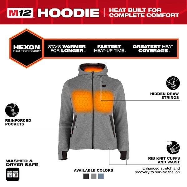 Milwaukee Tool F200g-212X Women’s Heated Hoodie, Up To 8 Hours Time, Zipper
