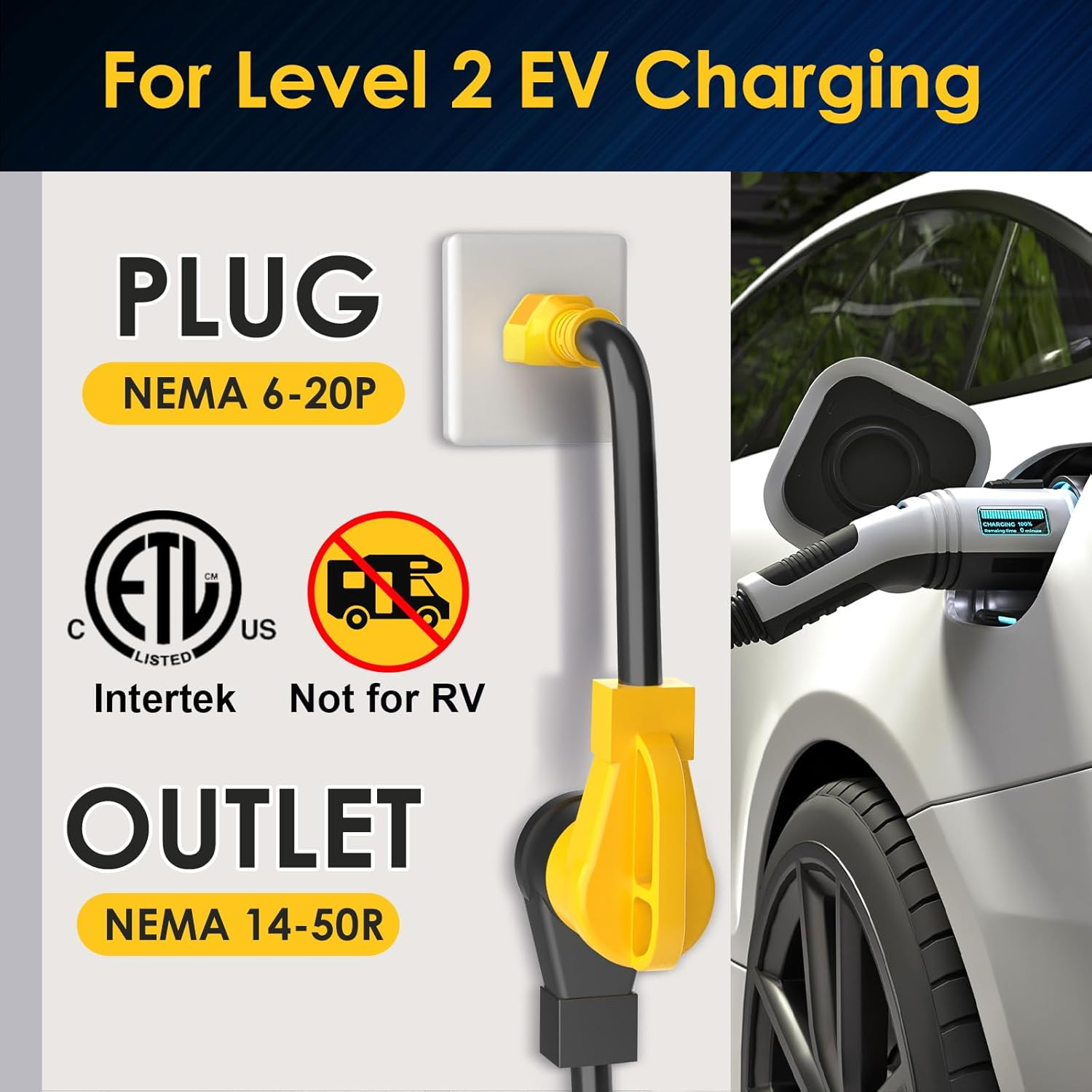 Level 2 EV Charging Adapter 220 Volt Plug Nema 6-20P to NEMA 14-50R STW 10AWG