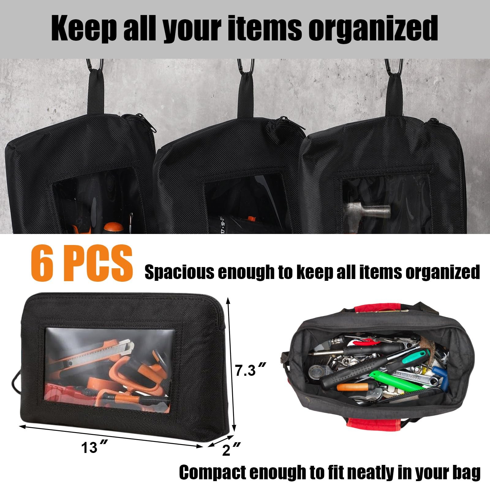 6 Pcs Small Tool Pouch 1680D Oxford Zipper Bags with Clear Window, Multipurpo…