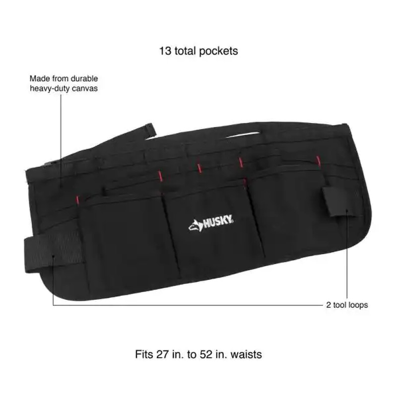 NEW 24in 13-pocket Black Canvas Waist Apron Adjustable Tool Belt Pocket Storage