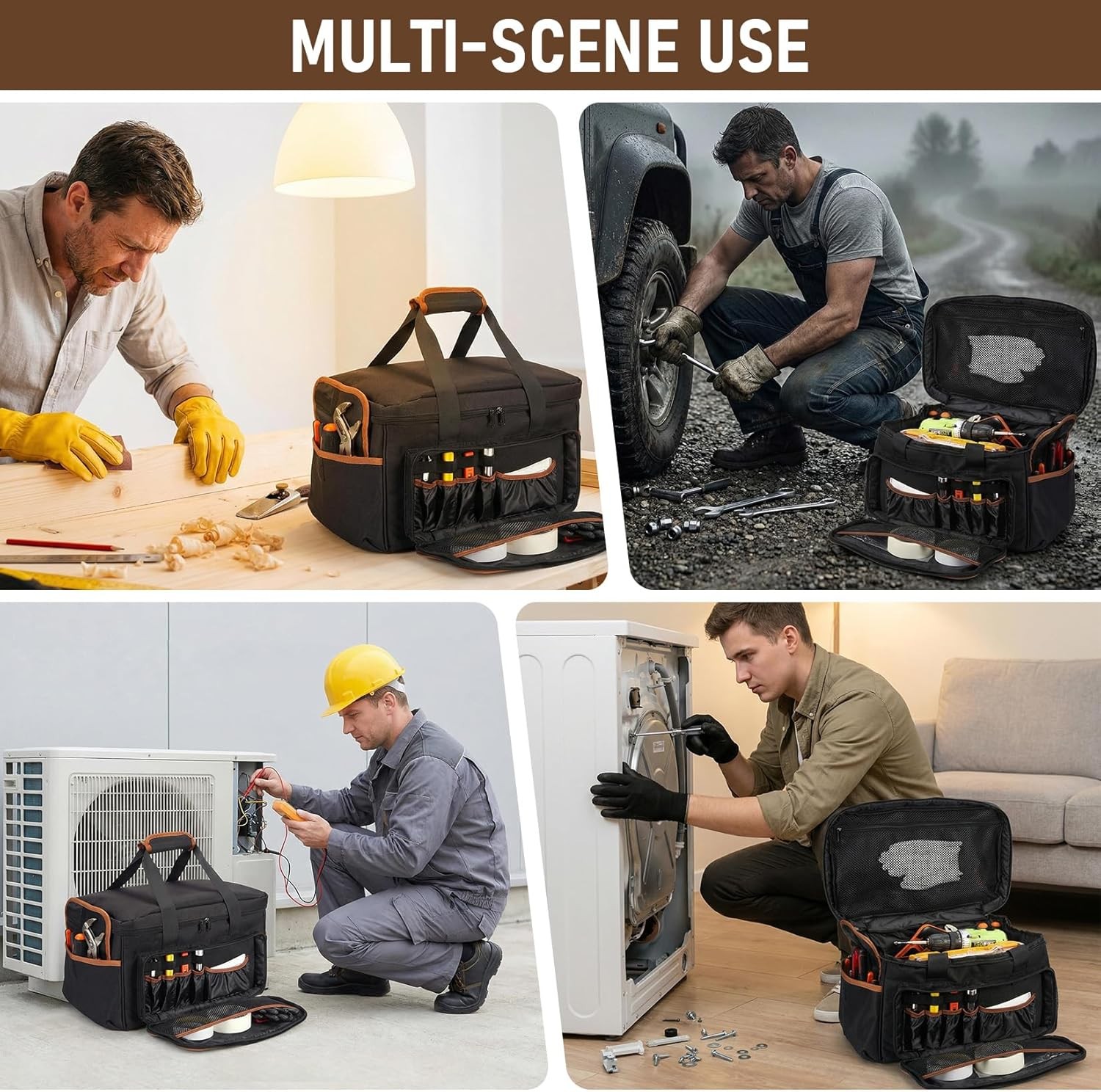 17 Inch Tool Bag Oxford Fabric Wide Mouth Portable Tool Tote w/ Multiple Pockets