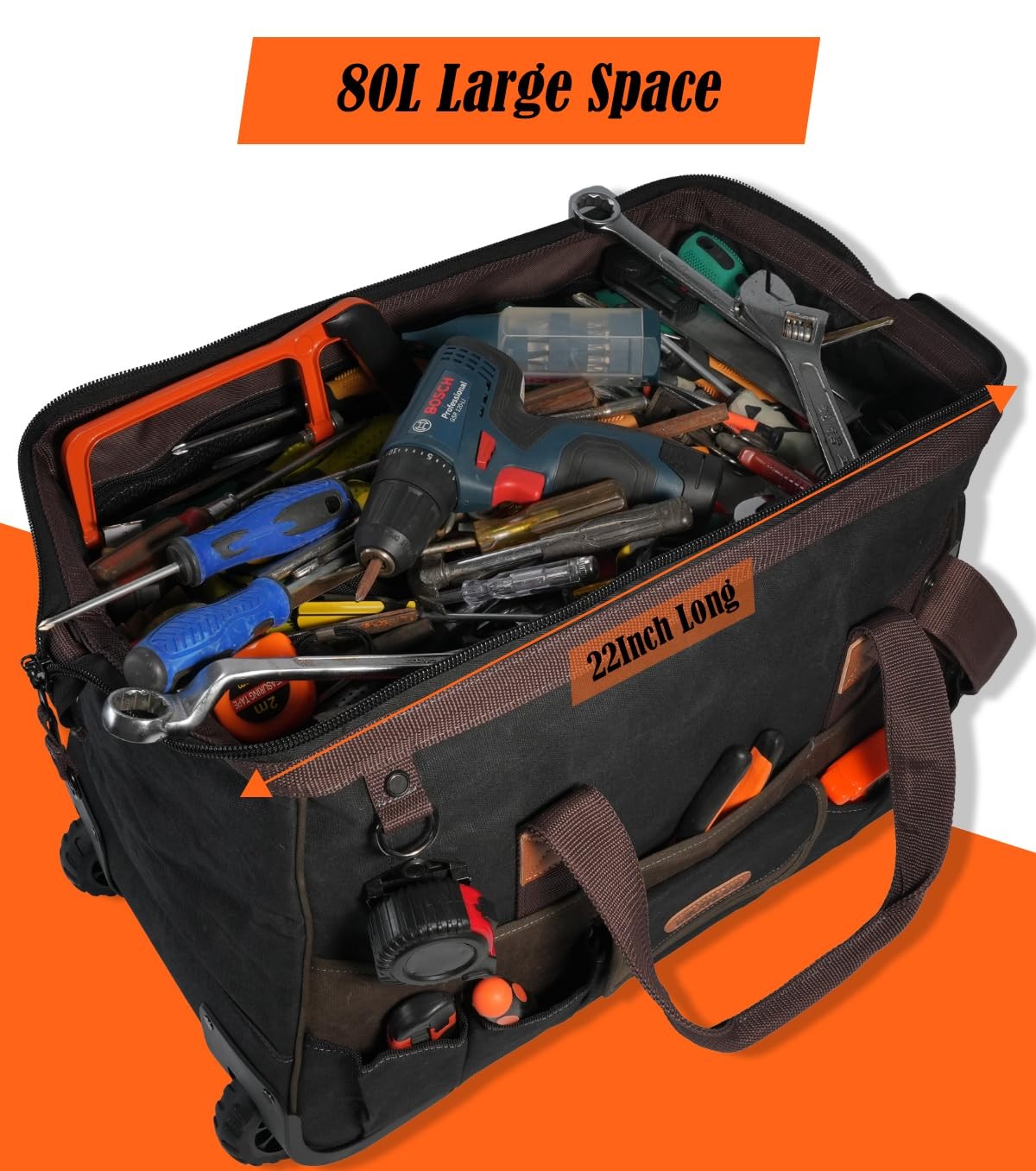 WELKINLAND 48Pockets Tool Bags With Wheels, 22Inc