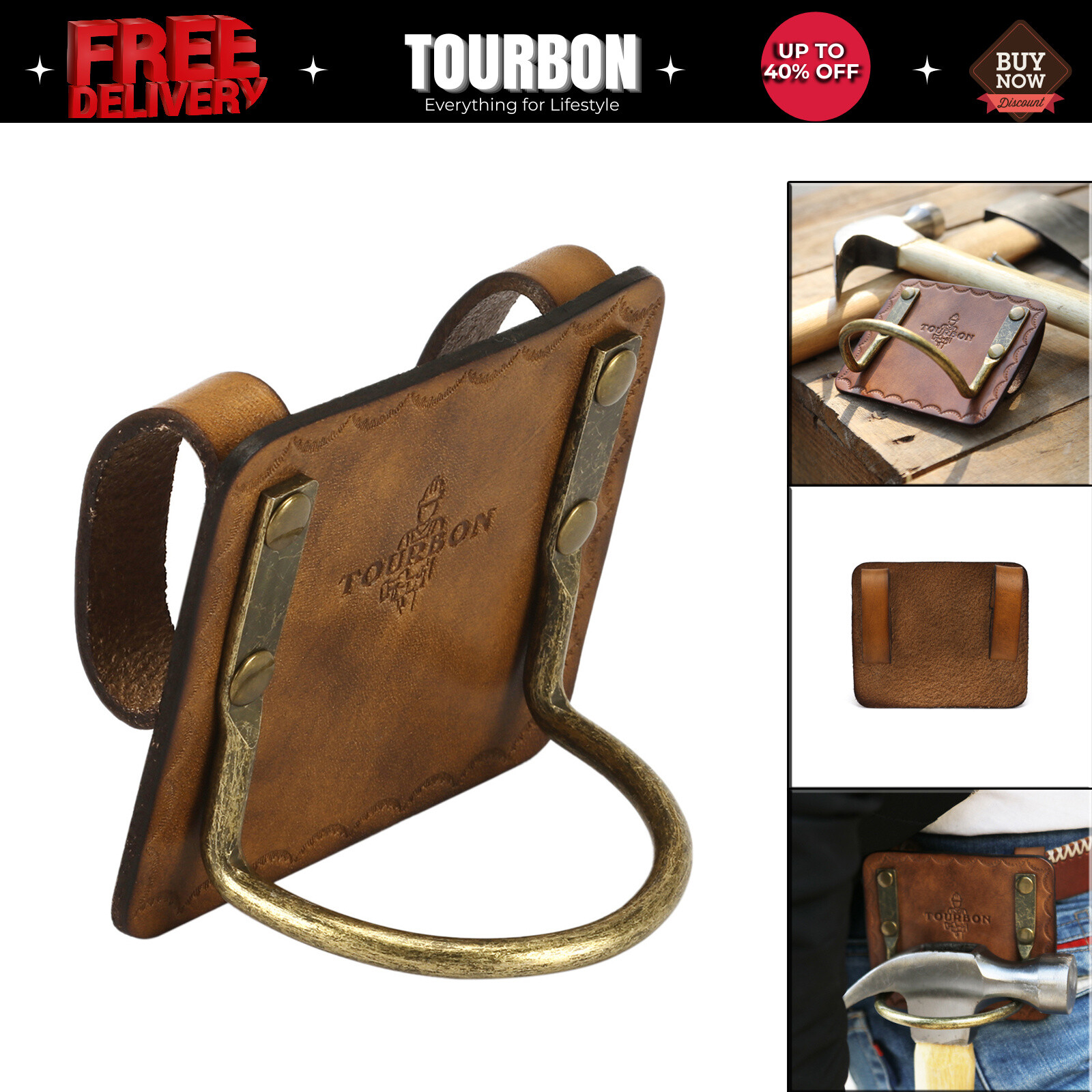 TOURBON Leather Axe Handle Holster Hammer Holder Hatchet Tool Metal Clip on Belt