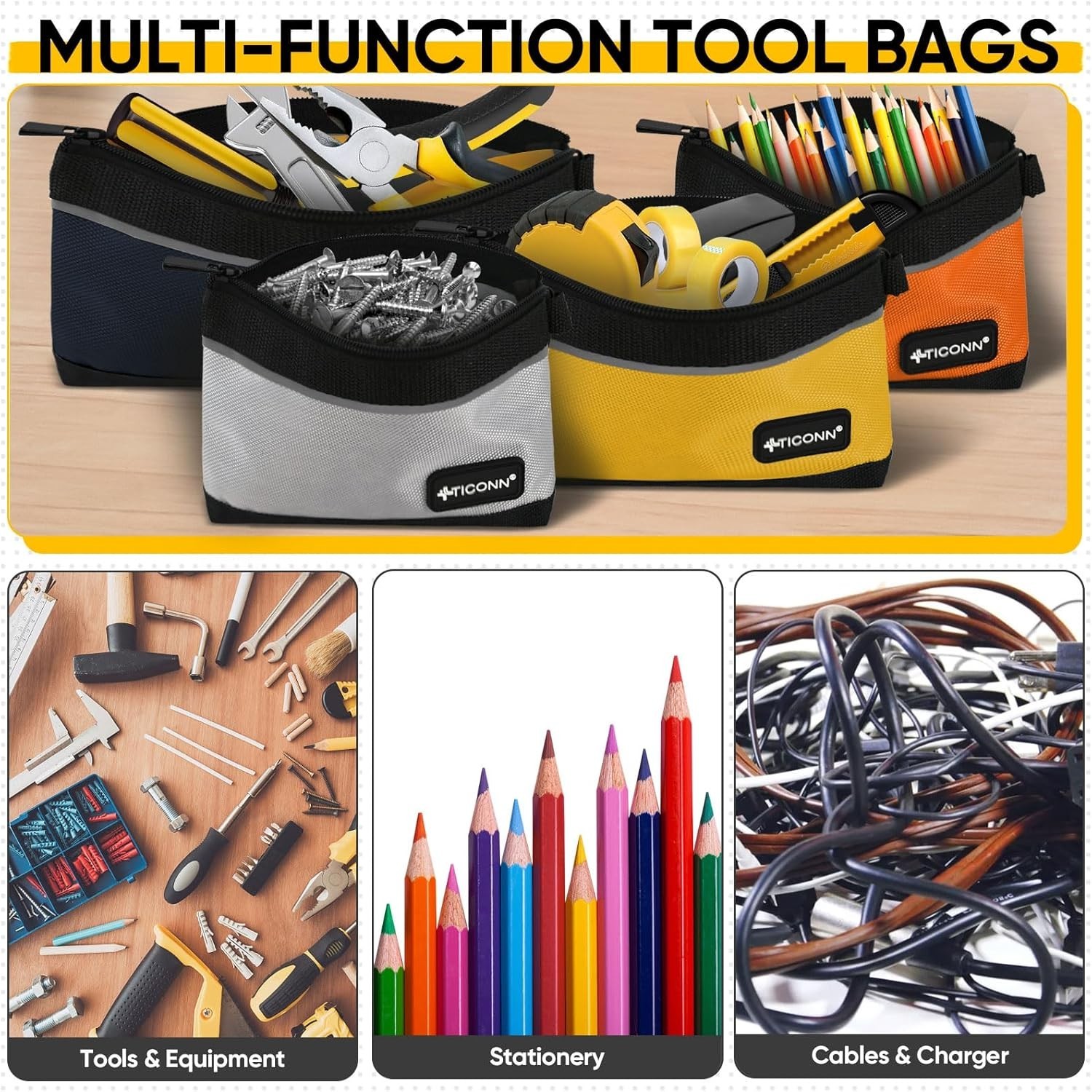 Tool Pouches with Zipper, 1680D Oxford Small Tool Bags, Waterproof Utility Ba…