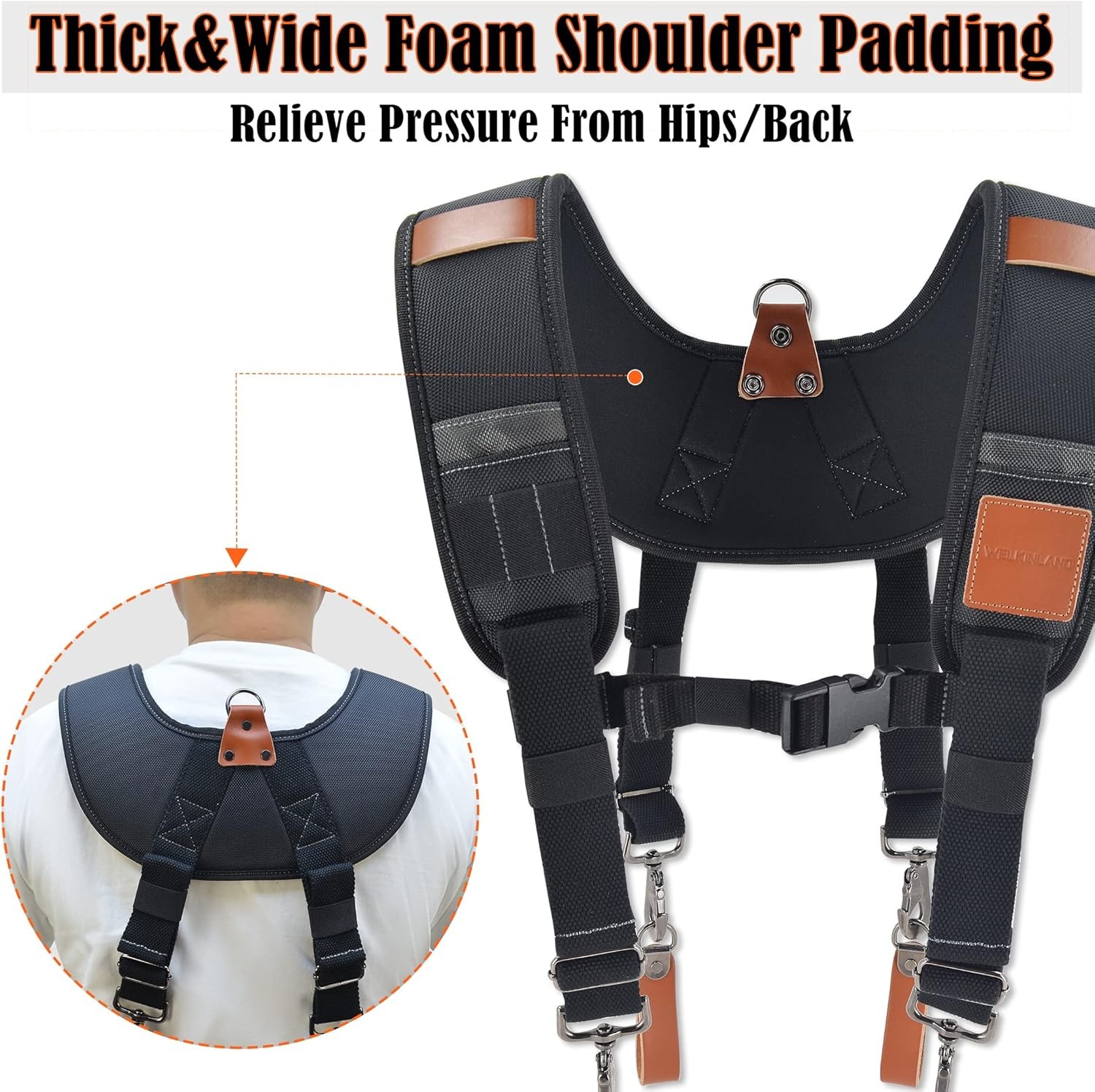 WELKINLAND Heavy-Duty leather tool belt suspenders, Carpenter tool bag suspender