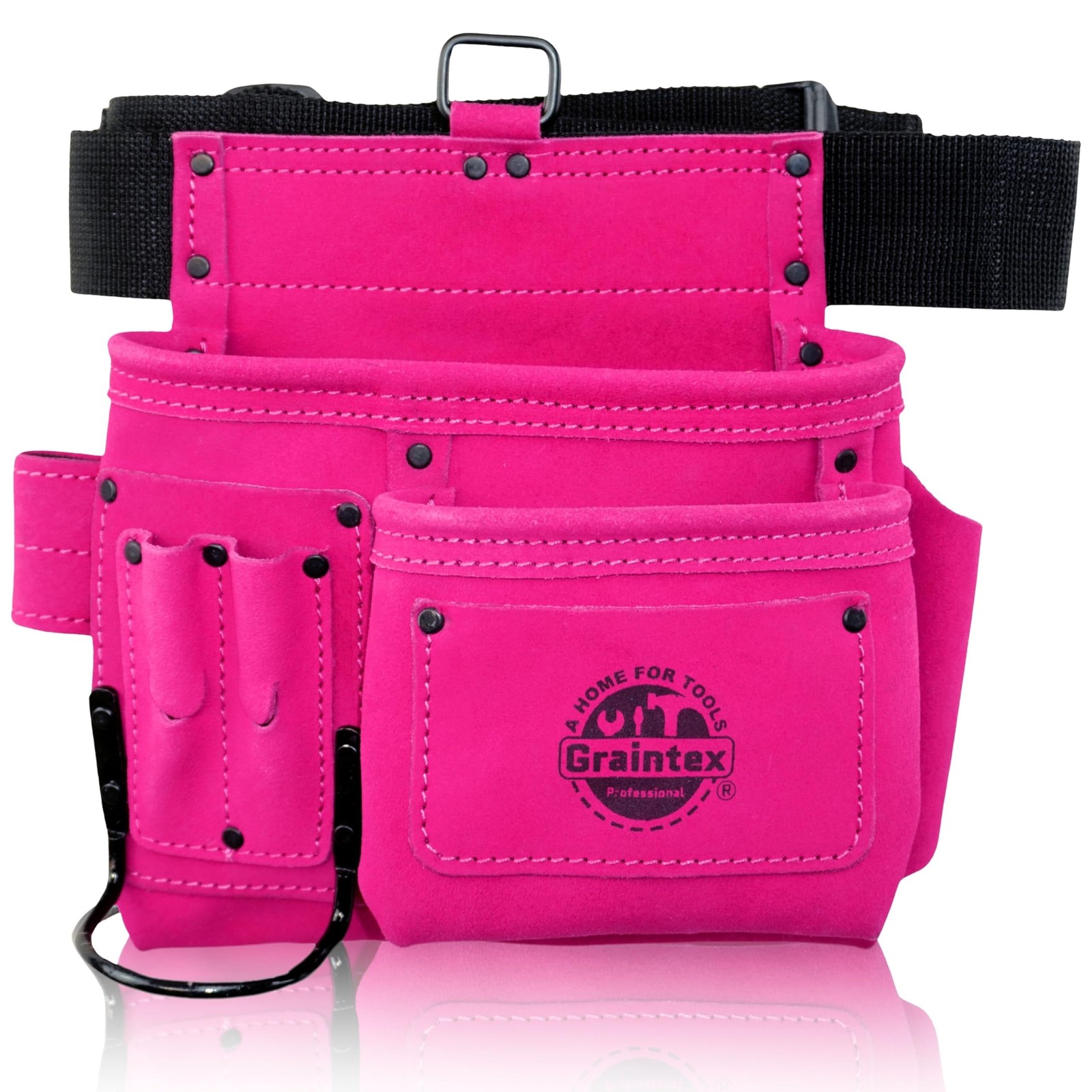 Graintex 5 Pocket Suede Leather Tool Belt/Bag | Pink | Multipurpose Leather T…