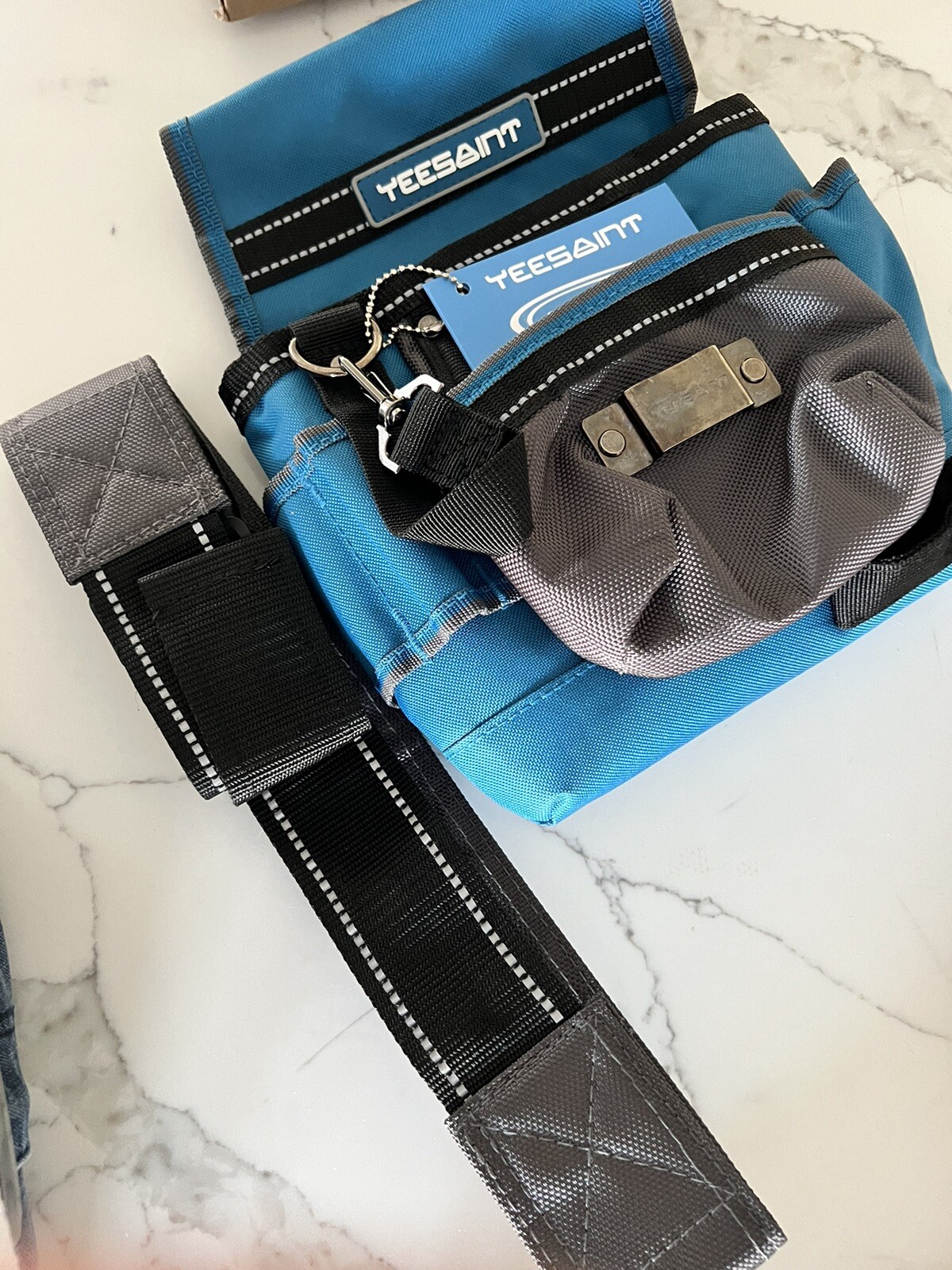 Yeesaint Tool Wait Bag 6 Pockets 30 inches wide 8 Deep Wide Tape Border Blue New