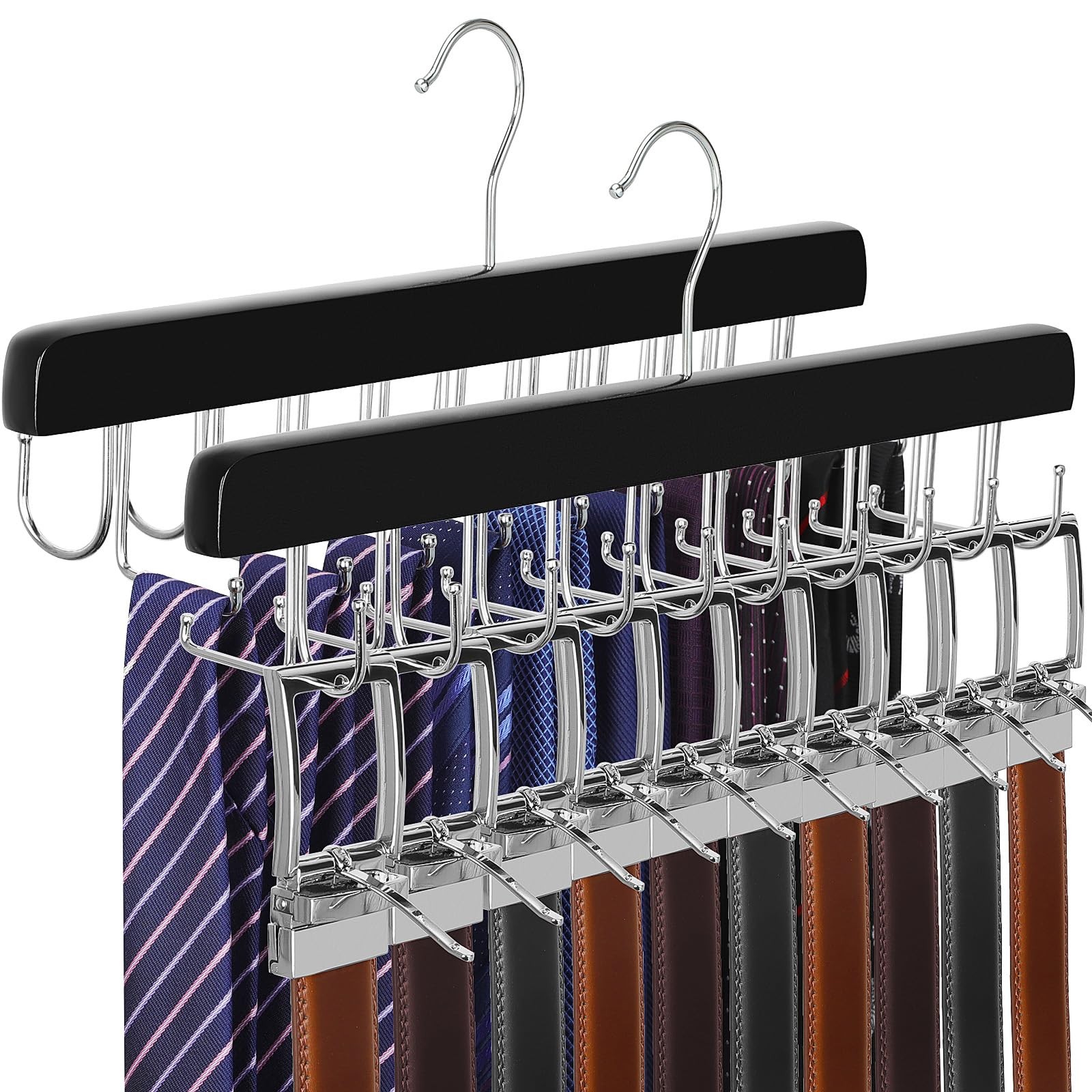 TOPIA HANGER 2 Pack 2 in 1 Belt Tie 14.56 inches x 5.9 inches, Black-2