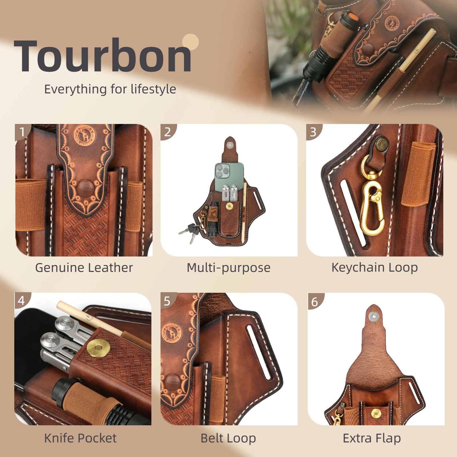 Leather Folding Knives Carry Sheath Belt Holster Tools Pouch Phone Case