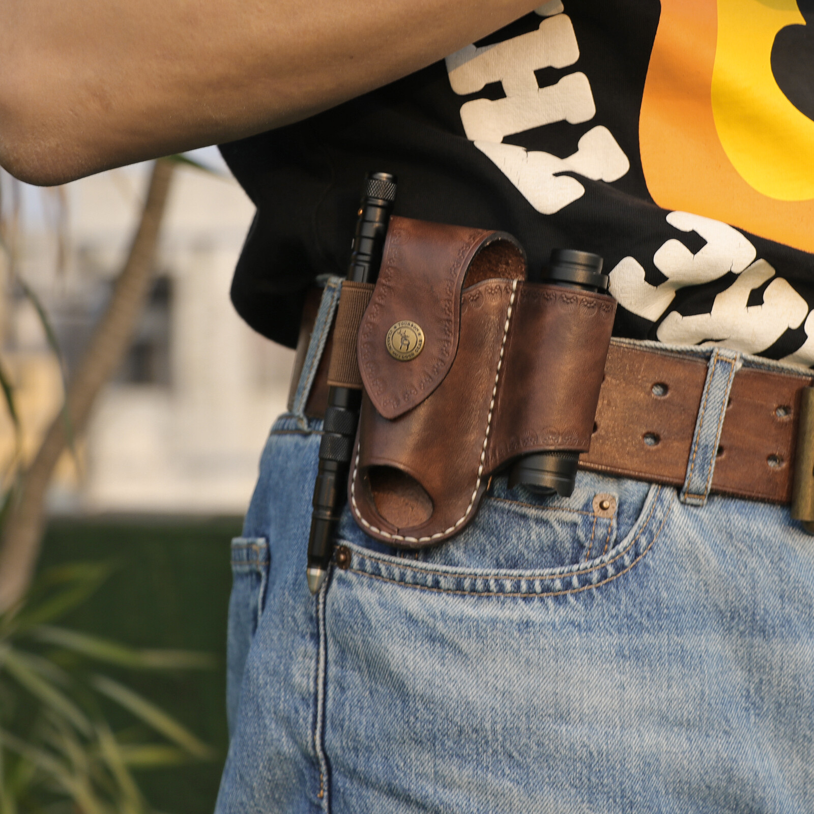 TOURBON Leather Knife Sheath EDC Pliers Belt Pouch Multitool Pocket Holster USA