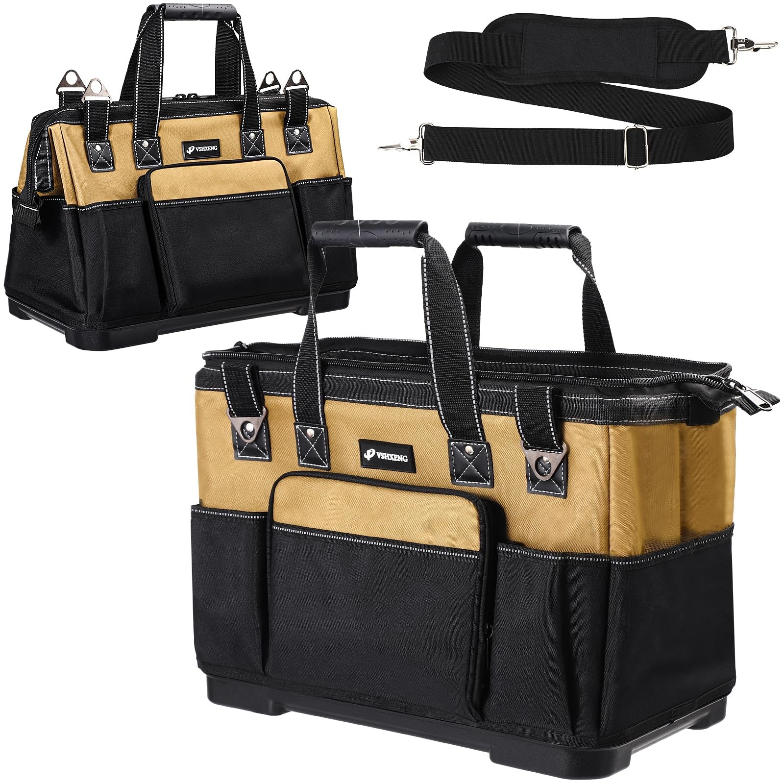 17Inch Large Heavy Duty Tool Bag Waterproof Hard Bottom Multiple Pockets Tote
