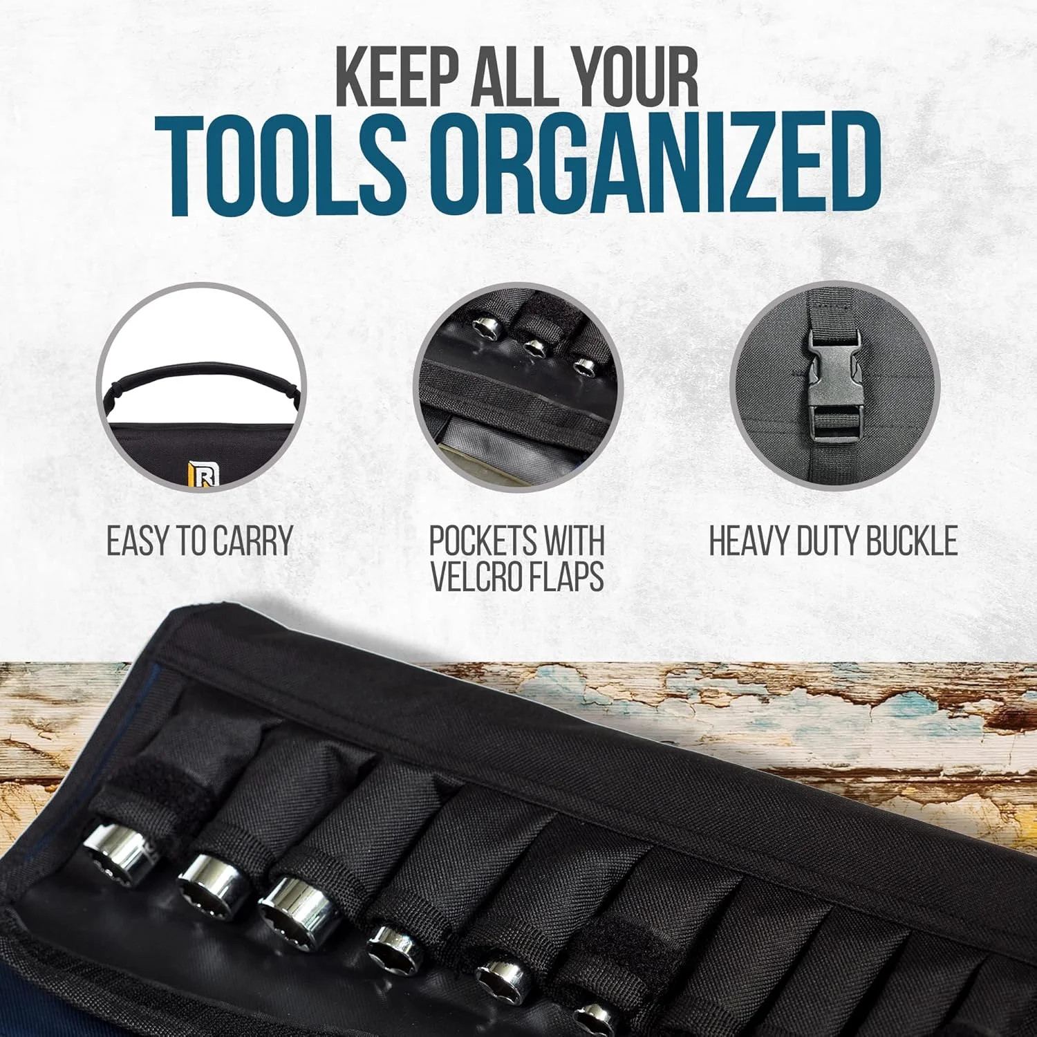 32 Pocket Tool Roll Organizer – Wrench Organizer & Tool Pouch – Wrench Roll Incl