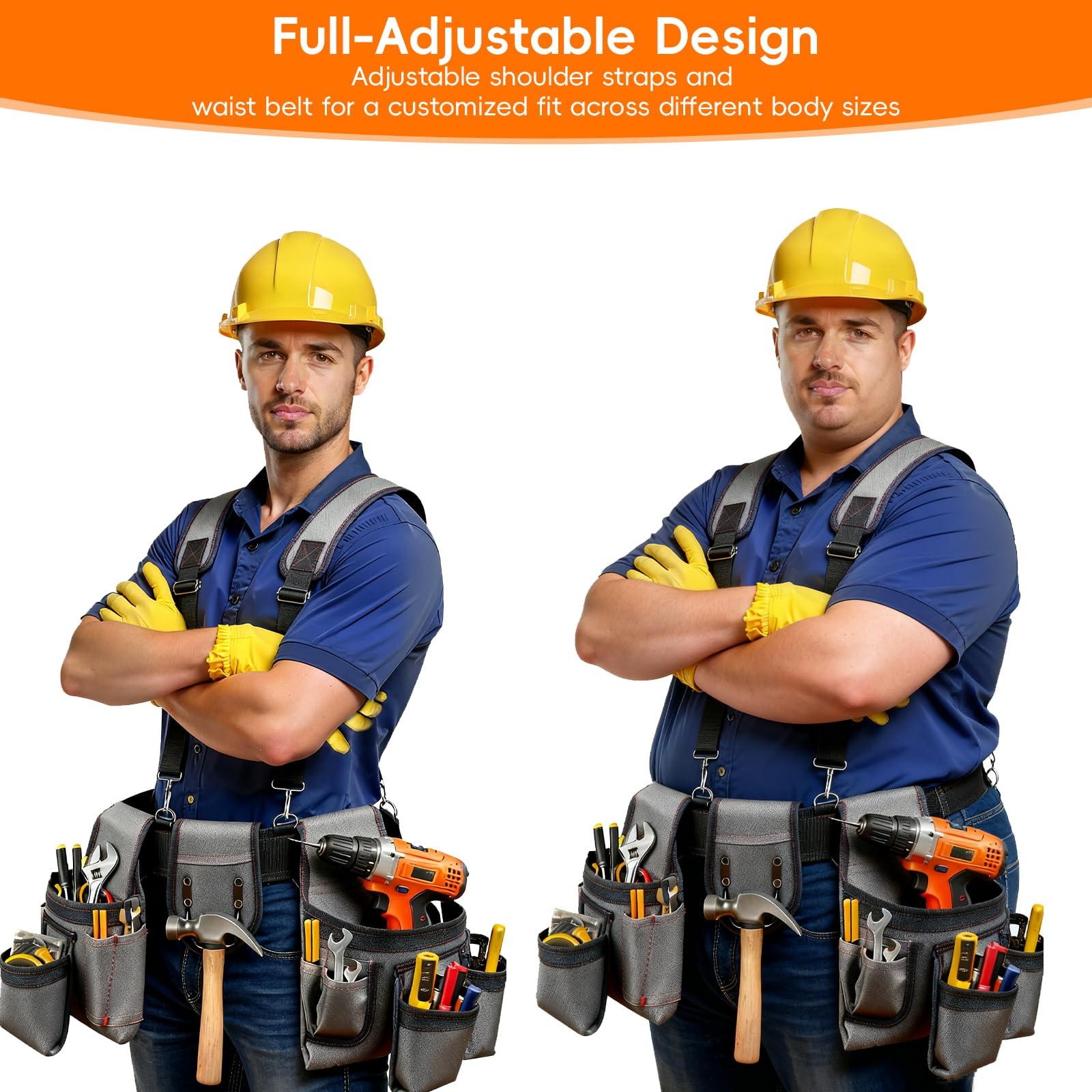 Tool Belt with Suspenders Pouches Pockets Hammer Loop for Men