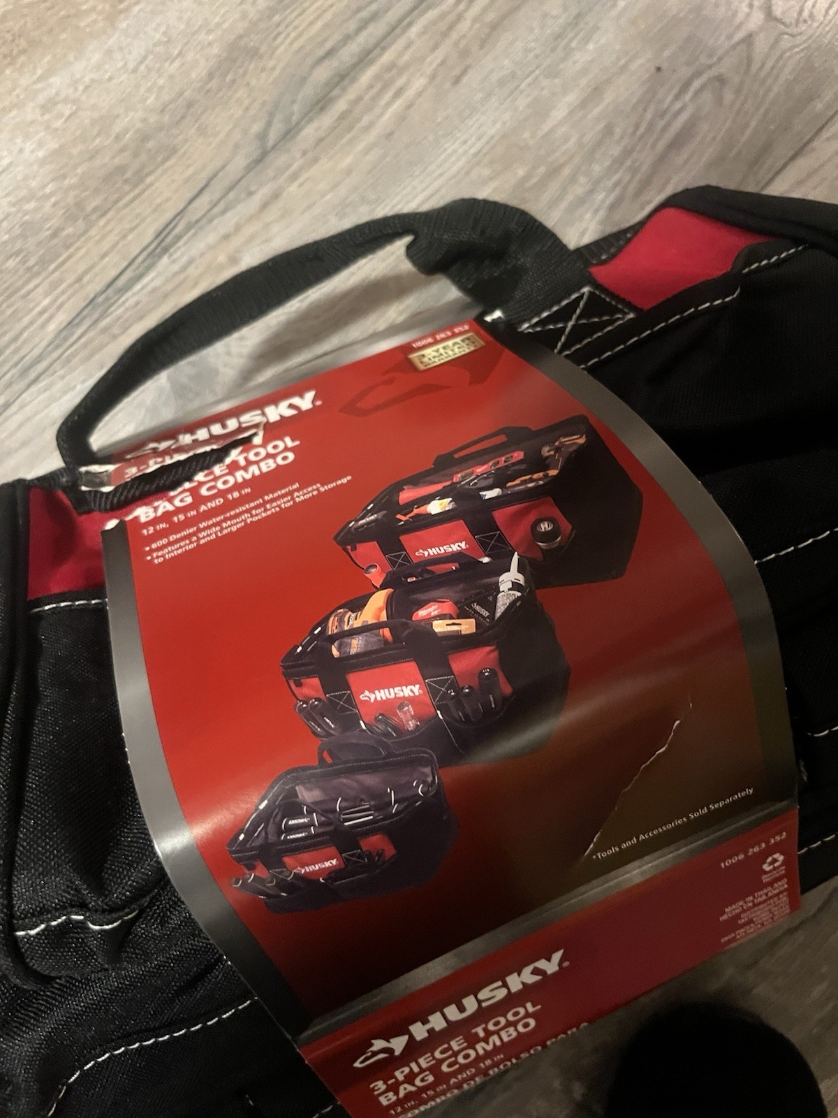 Husky 3-Piece Tool Bag Combo Black/Red 12in 15in 18in Water Resistant