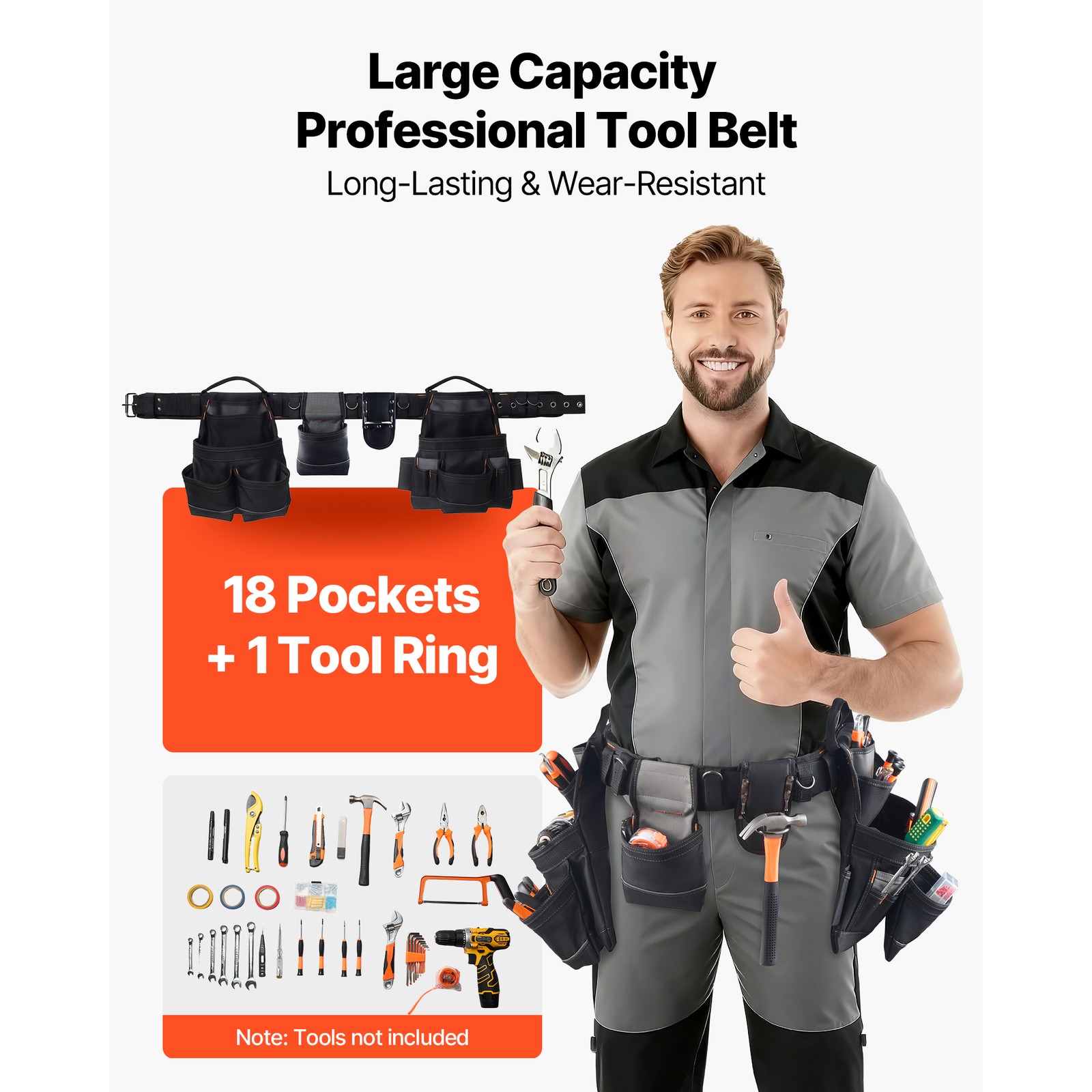 Uimoso Electrician’s Tool Belt with 18 Pockets for Heavy-Duty Tool Organization