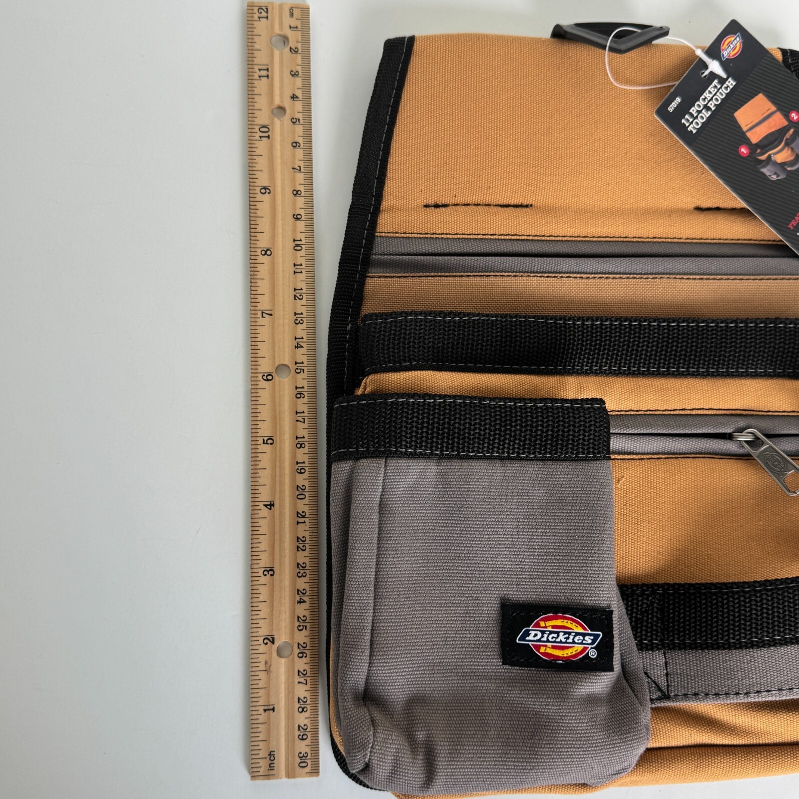 Tool Belt Pouch 11 Pocket Webbing Reinforced Gray Tan Dickies 57019