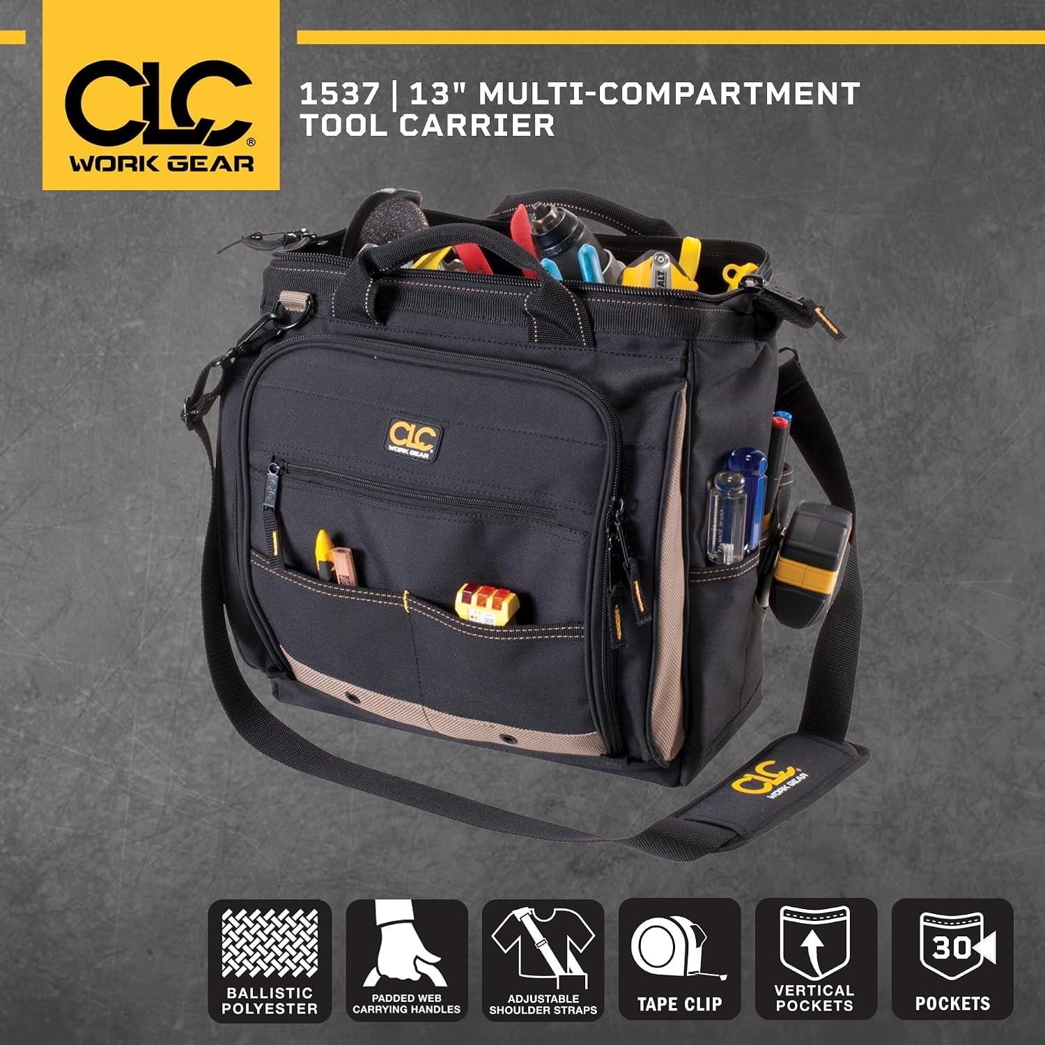 13″ Tool Carrier Bag with 30 Pockets, Multi-Compartment
