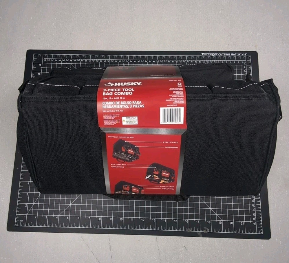 Husky 3-Piece 18 in. 15 in. 12 in. Tool Bag Combo with Water Resistant Fabric