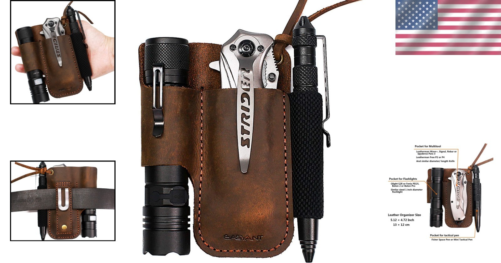 Men Leather EDC Organizer Sheath Handmade Tactical Tool Pouch with Belt Clip