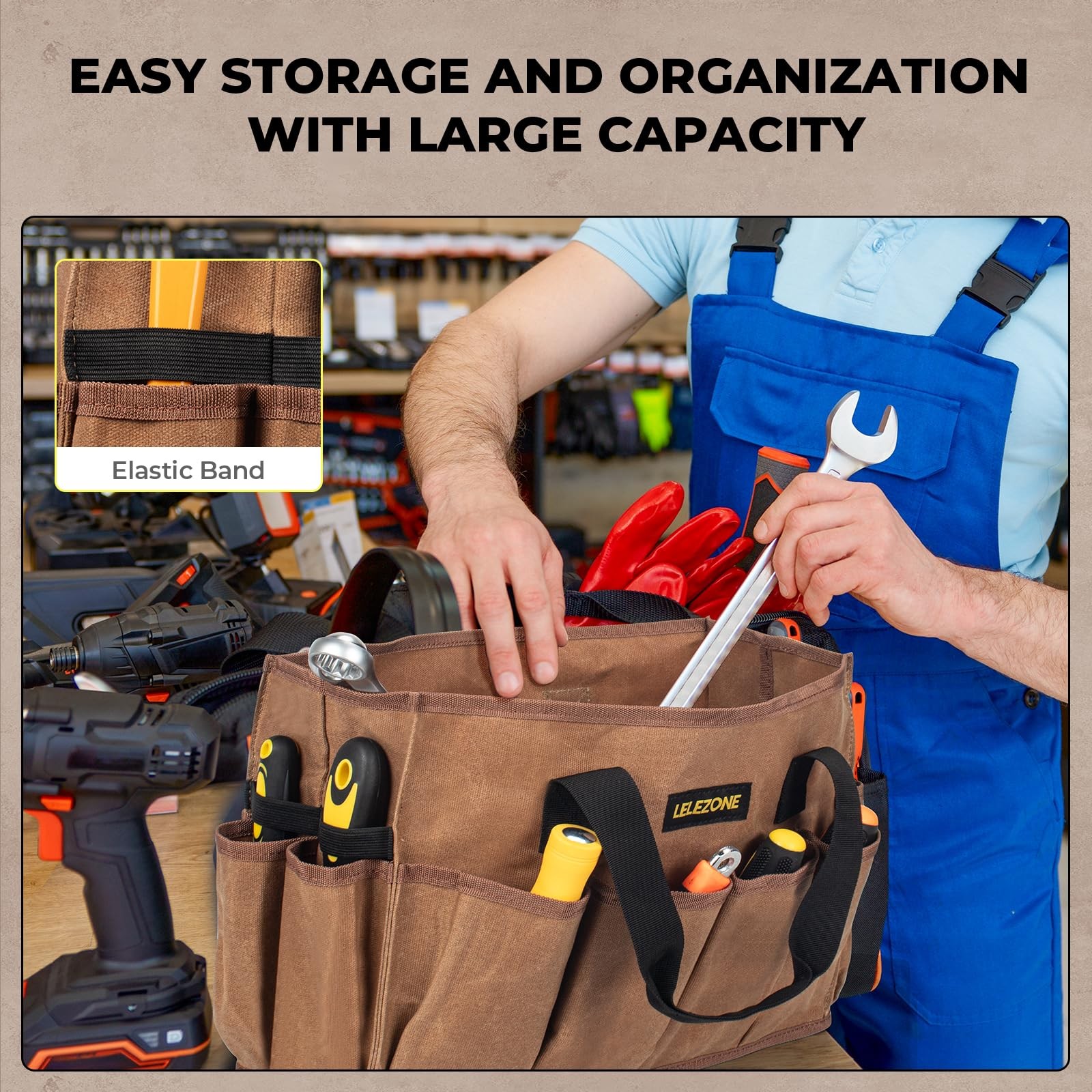 Tool Bag 16 oz. Waxed Canvas Tool Bag Large Capacity Tool Storage Tote comes …