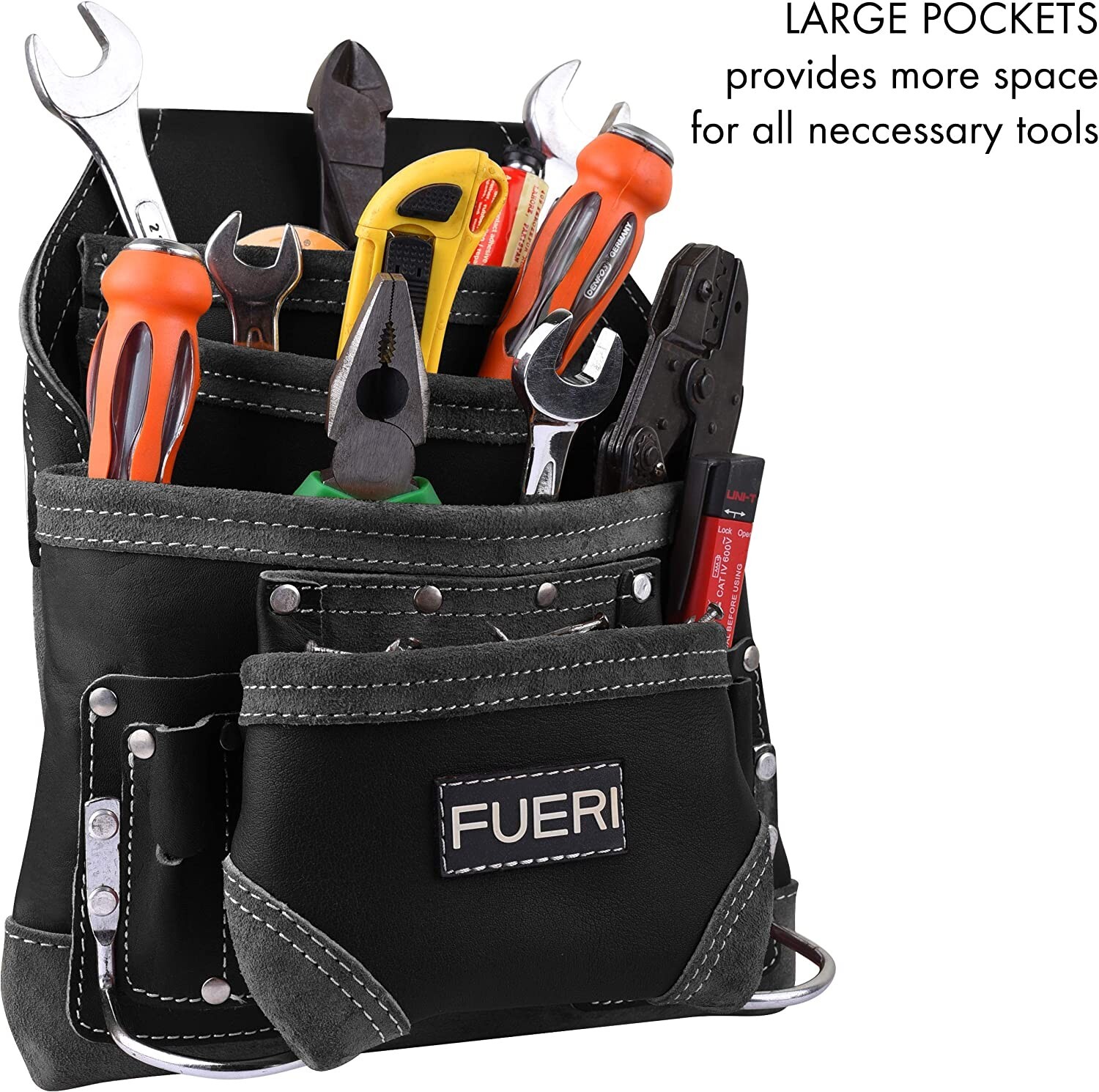 Leather Tool Pouch for Carpenters 10 Pocket Framers Electrician Belt Nail Bag