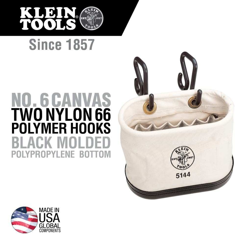 Aerial Oval Canvas Tool Bucket with 15 Pockets & Black Polypropylene Bottom