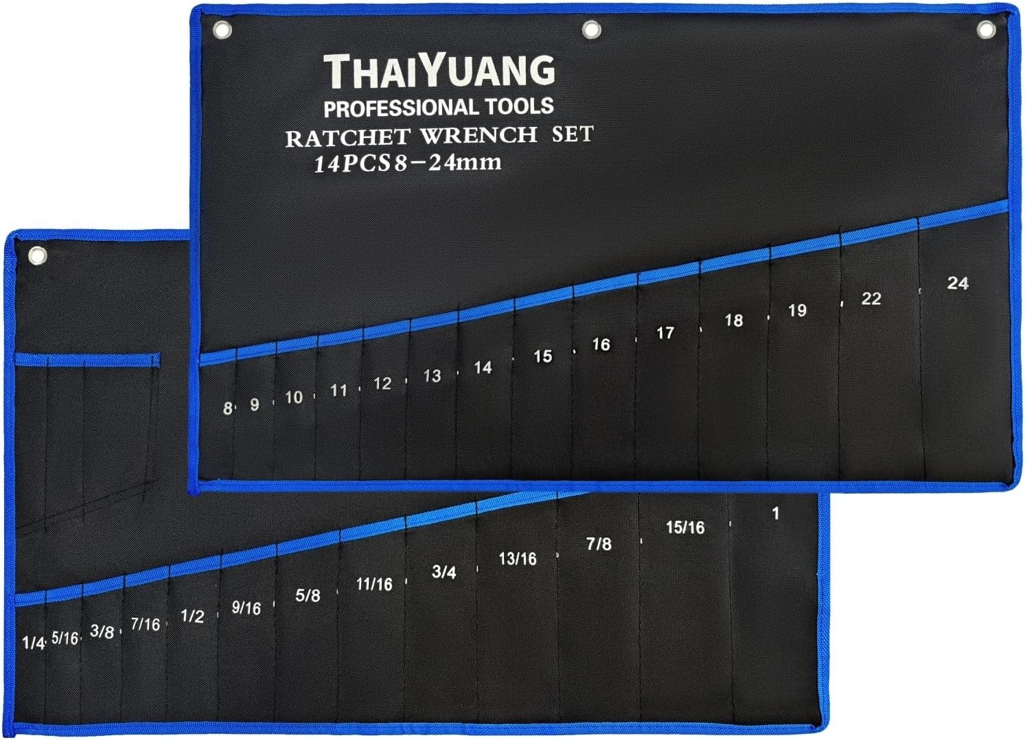 2-Pieces Wrench Roll Up Pouch, Heavy Duty Canvas Tool Wrench Organizer Bag 14…