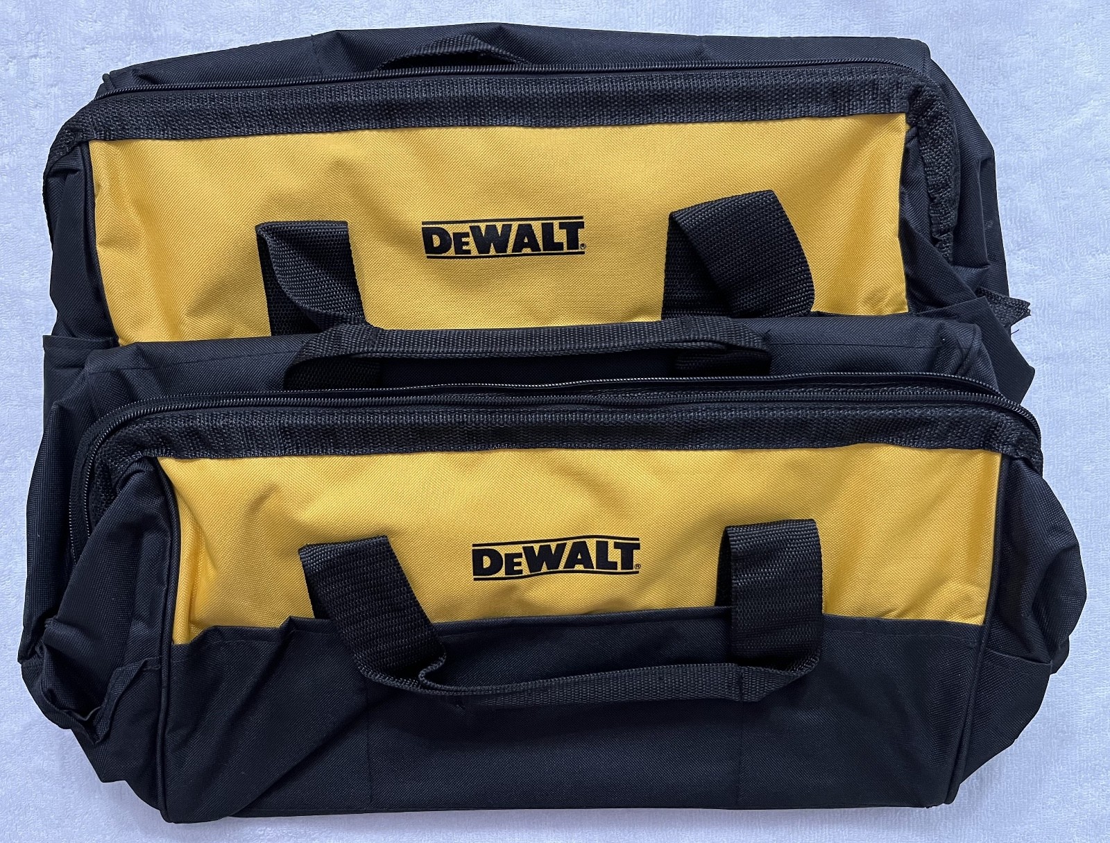2 New Dewalt 15″ Heavy Duty Ballistic Nylon Tool Bags w Runners 3 outside Pocket
