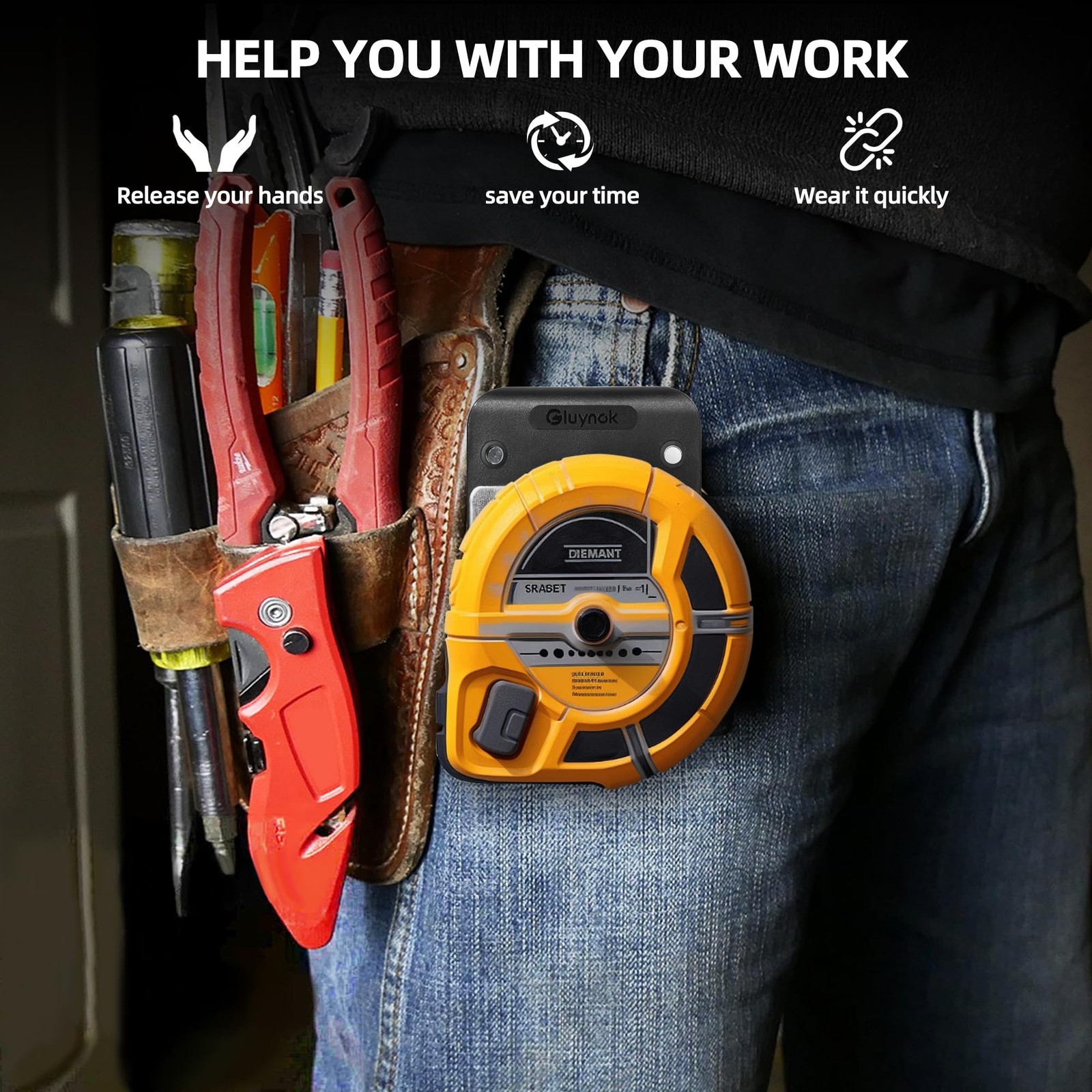 Tape Measure Holder，Drill Holder for Tool Belt-Simple Hook Holster black